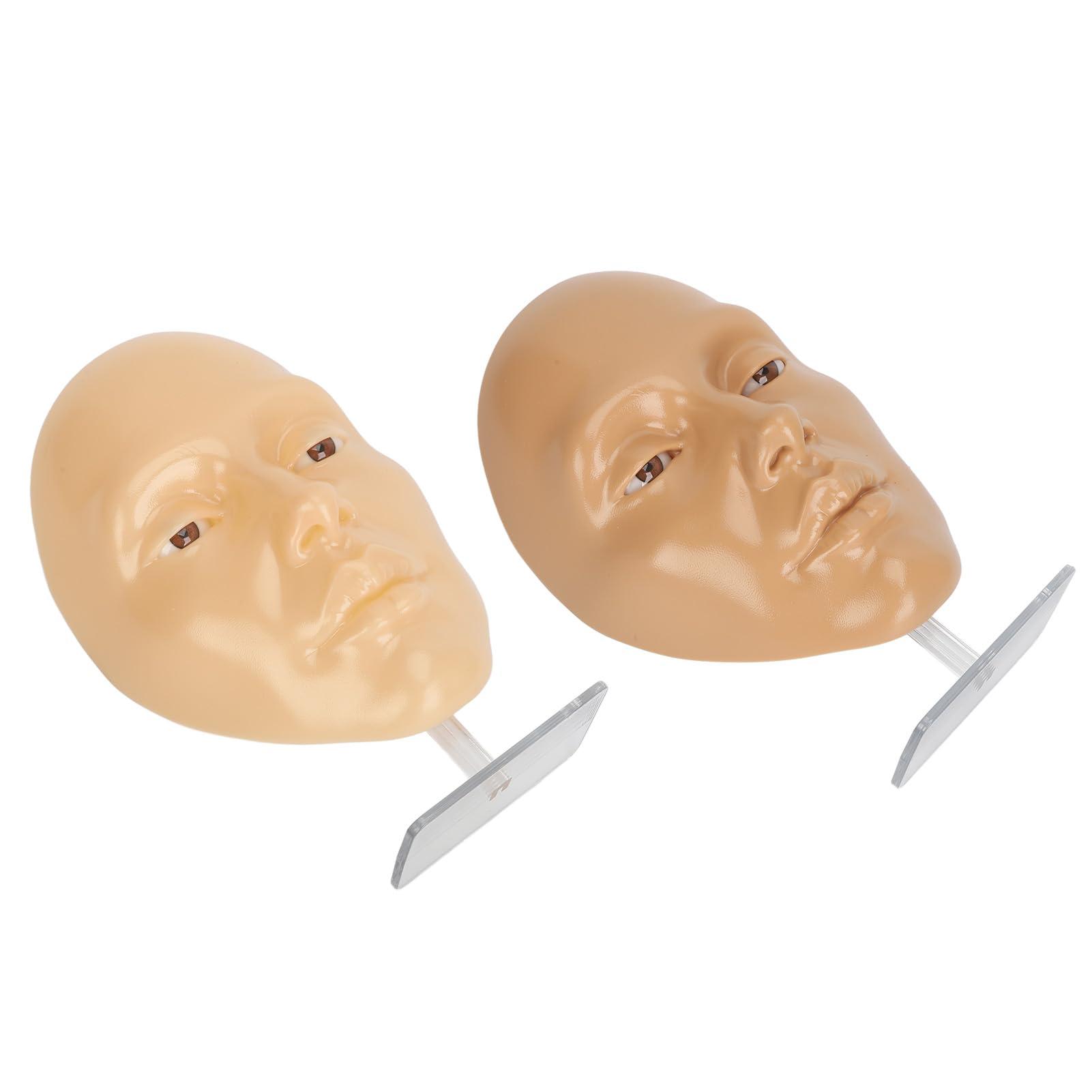 Generic Generic 2 Set Makeup Practice Face 5D Silicone Full Face Makeup Mannequin Face with Stand for Emerging Makeup Artist (Yellow Wheat Face)