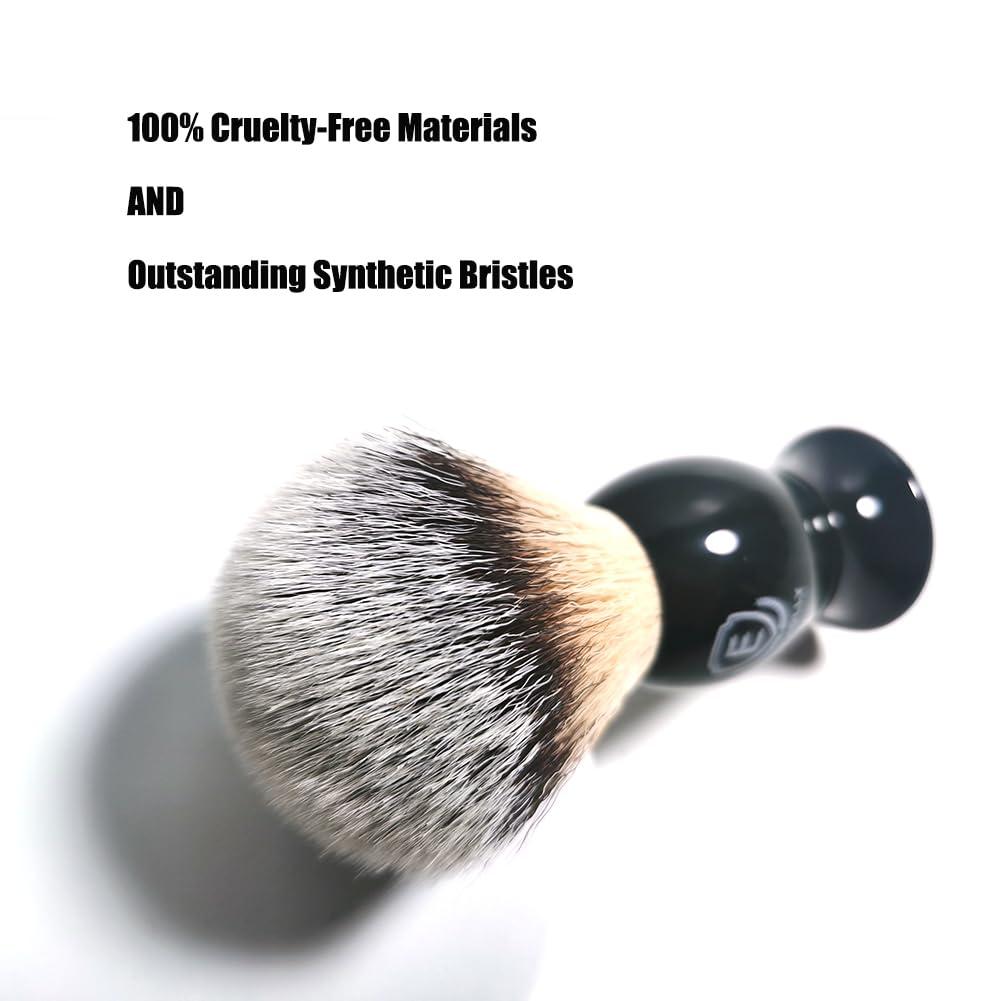 ECHOLLY 3 in1 Premium Shaving Brush Kit for Men Includes Vegan Badger Synthetic Hair Shaving Brush,Stainless Steel Shaving Soap Bowl,Heavy Safety Stand for Mens Gift (Deluxe Black)