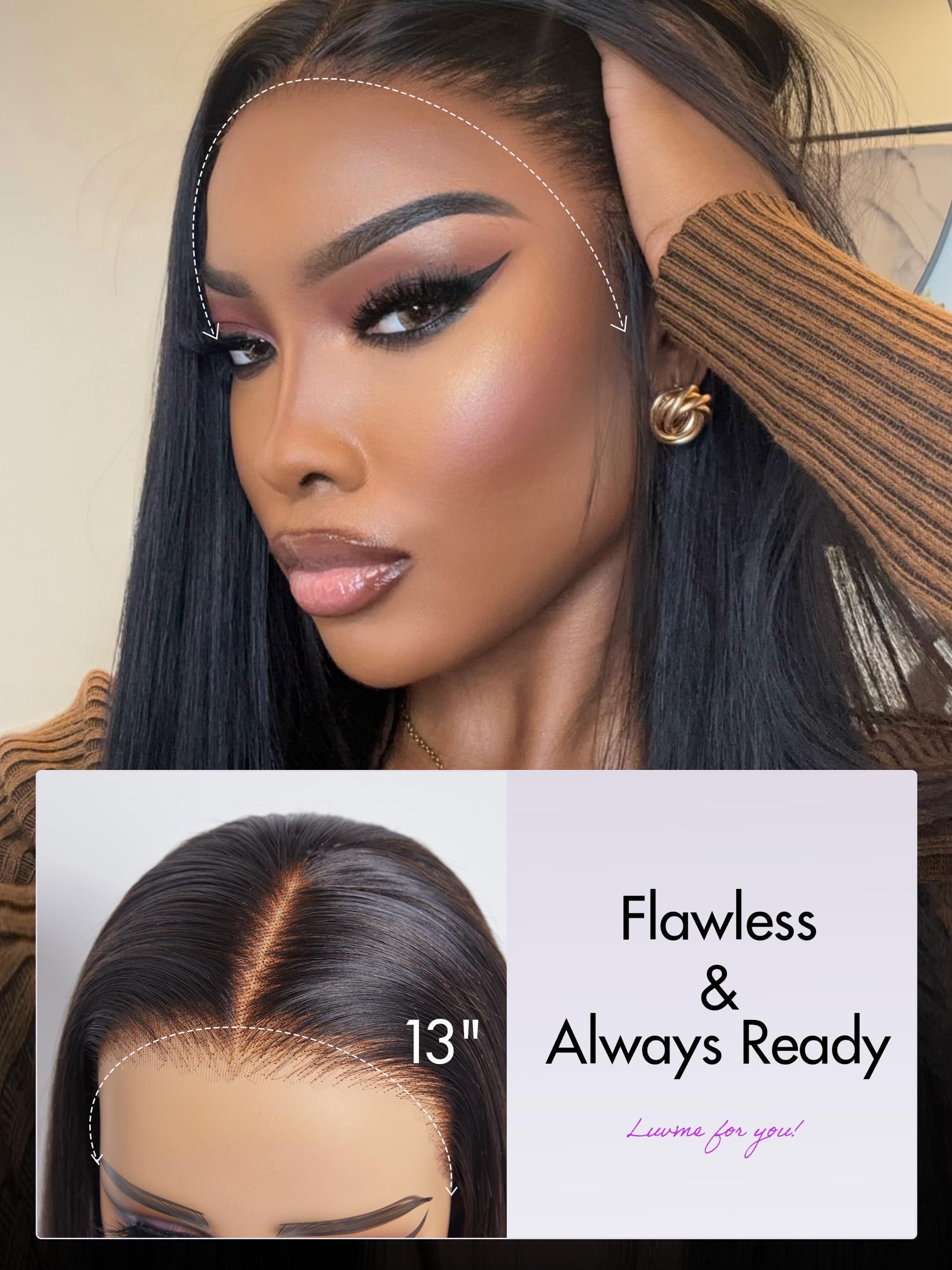 LUVME HAIR LUVME HAIR 13x4 Lace Frontal Human Hair Wigs Glueless Long Silky Straight Narutal Black Ready To Go Wig Precut Lace Pre-plucked Middle Part 12 Inch