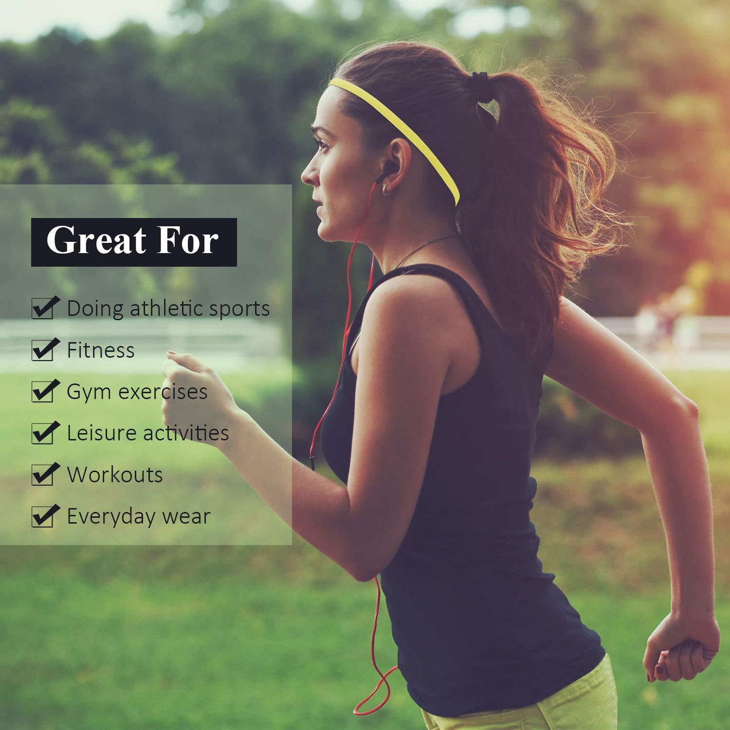 Sumind Sumind 4 Pieces Thick Non-Slip Elastic Sport Men Thin Headbands Football Hair Headbands for Women(Fluorescent Green, Rose Red, Green, Royal Blue)