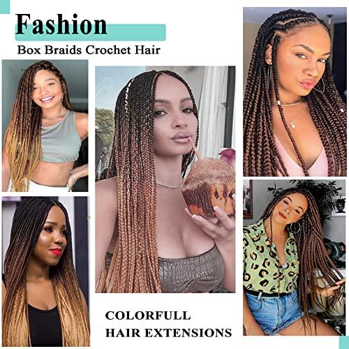 Flagship Crochet Box Braids Crochet Hair Prelooped 24 Inch 8 Packs T30/27 Ombre Goddess Box Braids Crochet Hair 3x Box Braided Synthetic Braiding Hair Crochet Braids Hair for Black Women Extensions