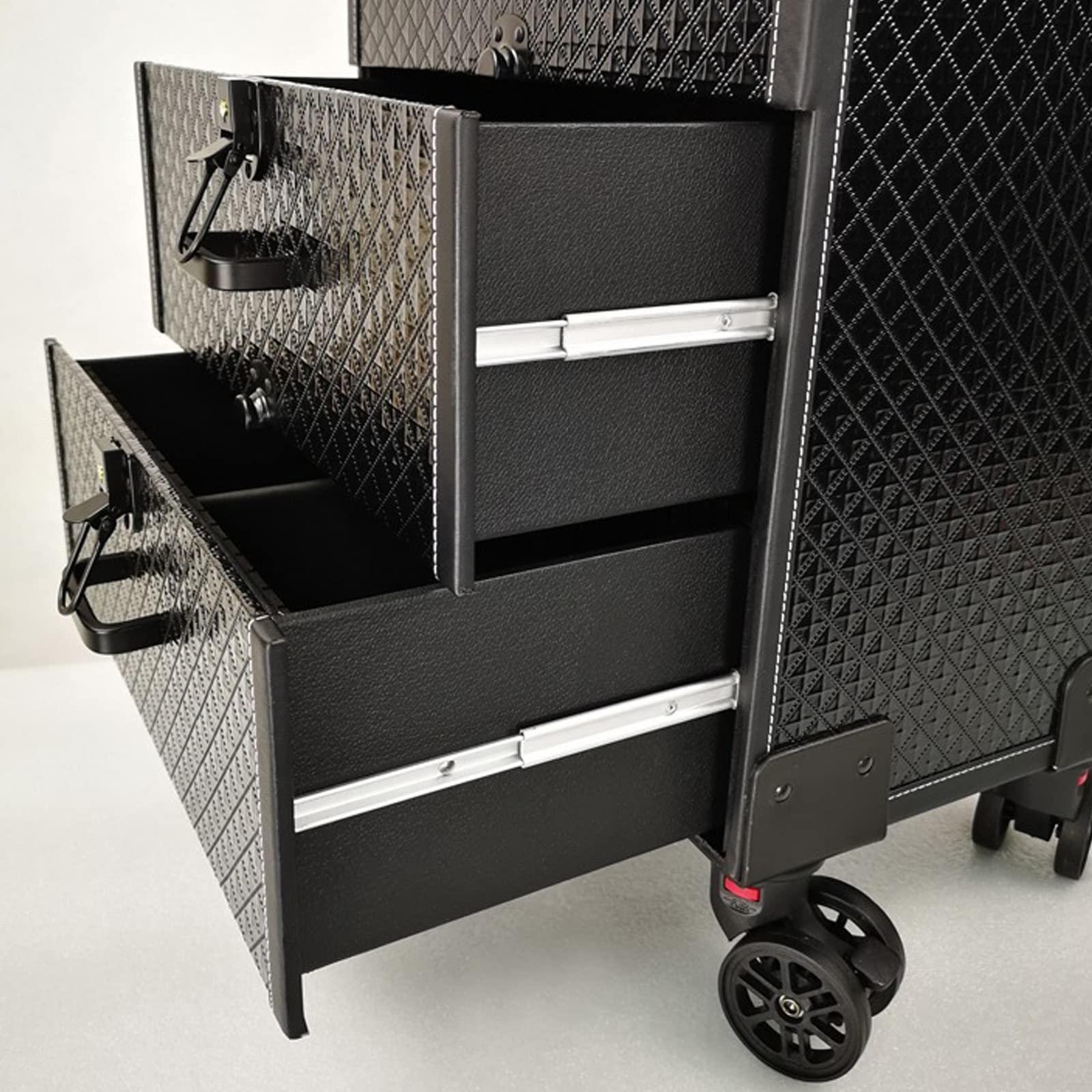 HJXGQJM Rolling Makeup Case Professional Makeup Train Case Makeup Artist Travel Organizer Aluminium Make Up Case, Make Up Artist Train Case Hairdressing Tools Organiser With Wheels, Black cosmetic case ( Colo