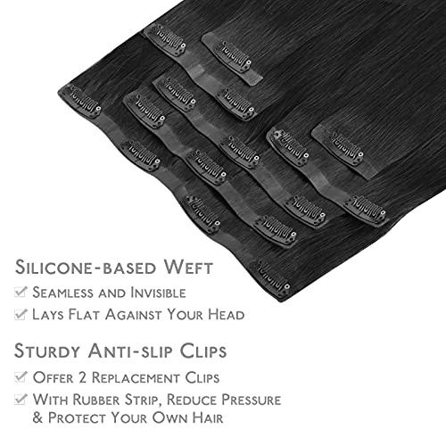 Wennalife WENNALIFE Seamless Clip In Hair Extensions, 14 Inch 130g 7pcs Jet Black Hair Extensions Clip in Human Hair Invisible PU Skin Weft Natural Remy Human Hair Extensions