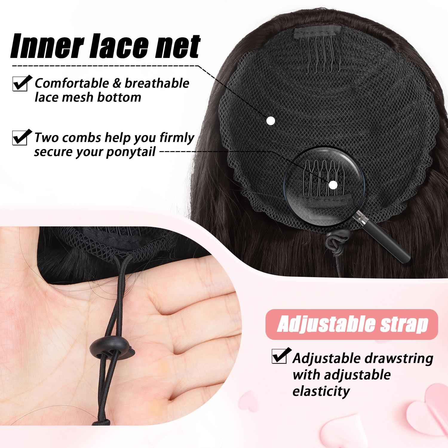 Stamped Glorious Stamped Glorious Ponytail Extension Drawstring Ponytail Extension for Women 26 Inch Long Wavy Layered Pony Tails Hair Extensions Clip in Ponytail Hairpiece for Daily Party UseDark Brown