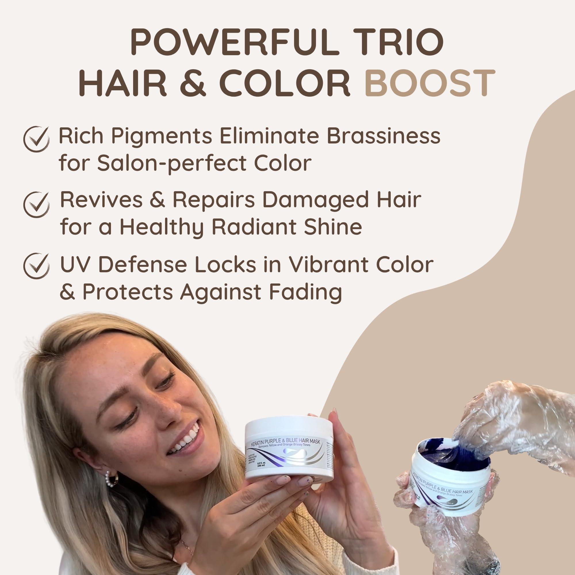 VITAMINS hair cosmetics Vitamins Keratin Purple Hair Mask - Violet Blue Protein Deep Conditioner Treatment - Toner for Blonde Platinum Silver Gray Ash or Brown Colored Dry and Damaged Brassy Hair