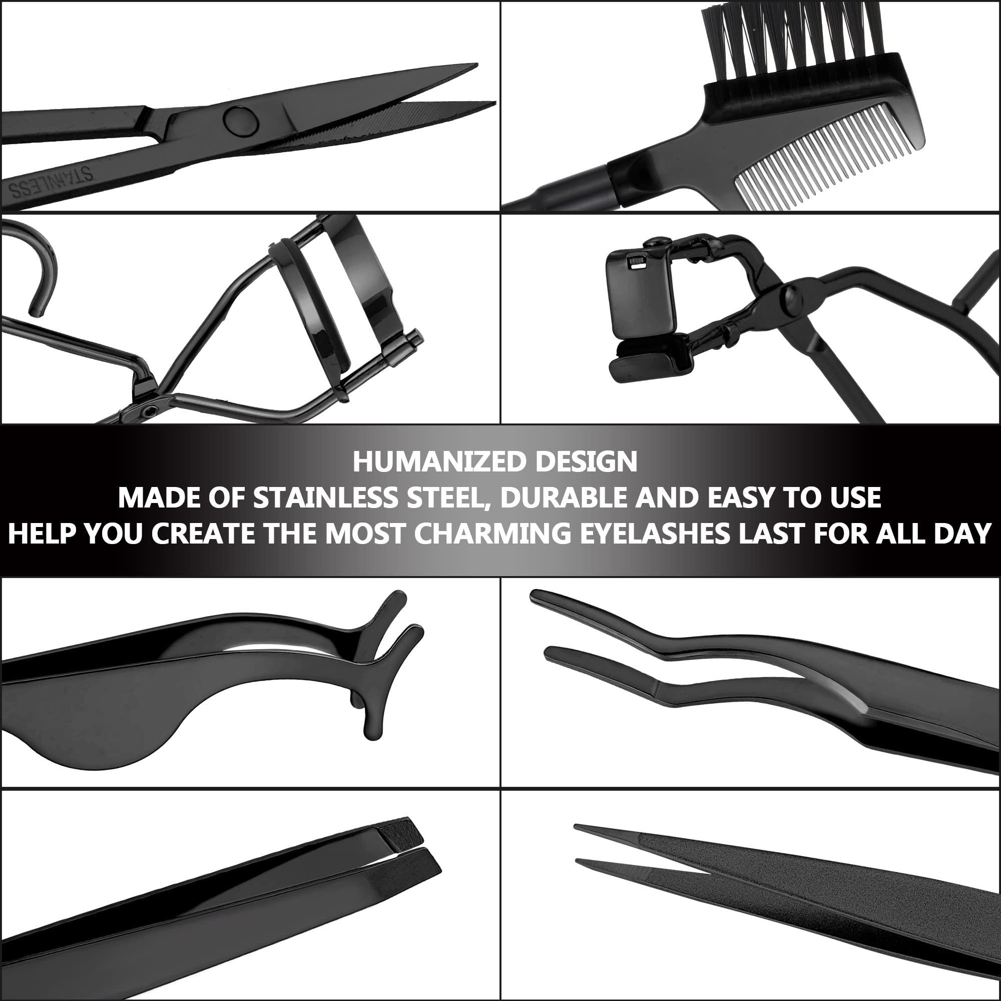 Mudder Mudder 48 Pcs Eyelash Curler Makeup Tools Set, Include Mini Eyelash Curler Kit, Eyebrow Extension Tweezers, Brush Comb and Scissors, Silicone Refill Pads, Black