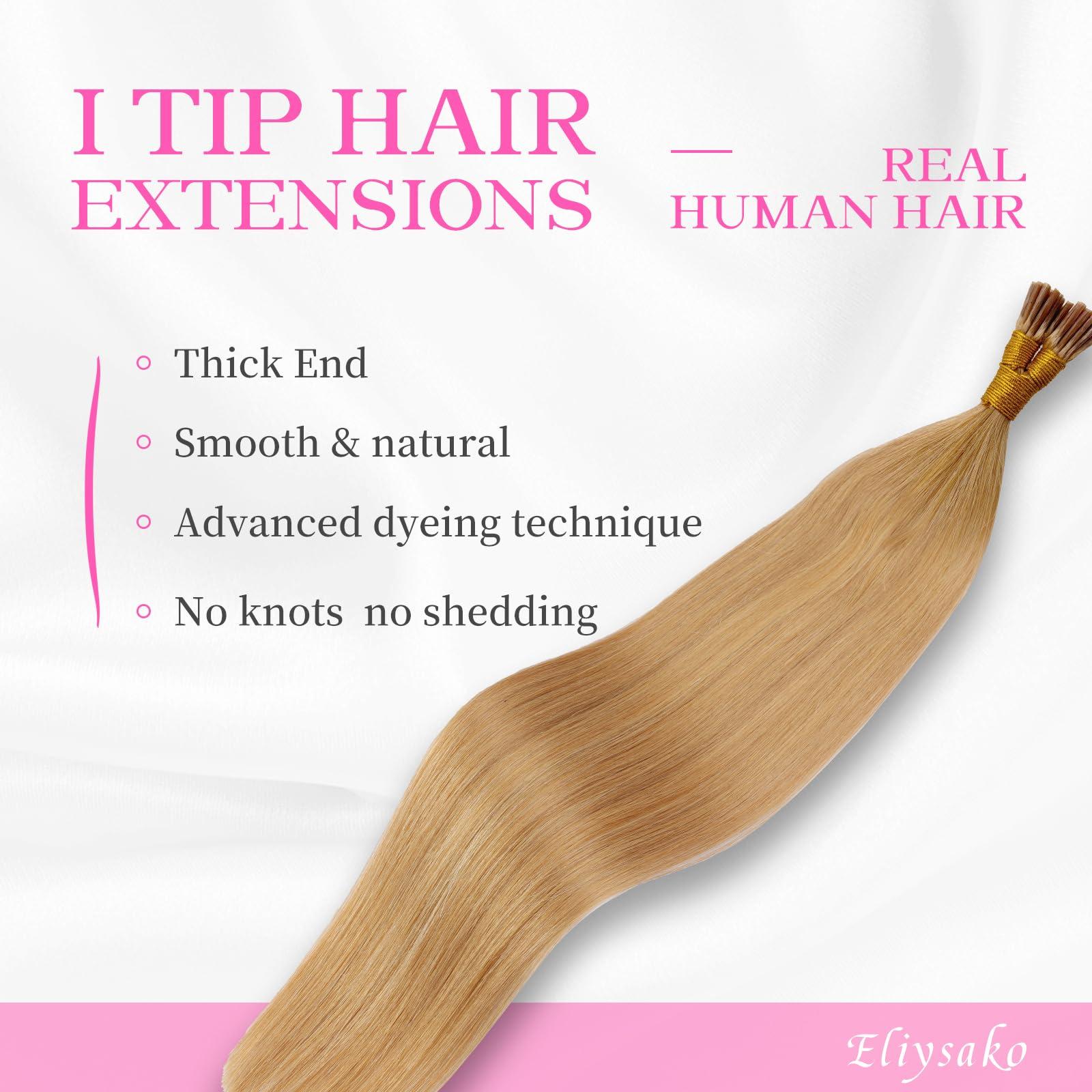 Eliysako Itip Human Hair Extensions I Tip Hair Extensions Human Hair 50g 20inch(#78) Natural Blonde Itip Hair Extensions I Tips Hair Extensions Real Human Hair Cold Fusion Itip Hair Extensions