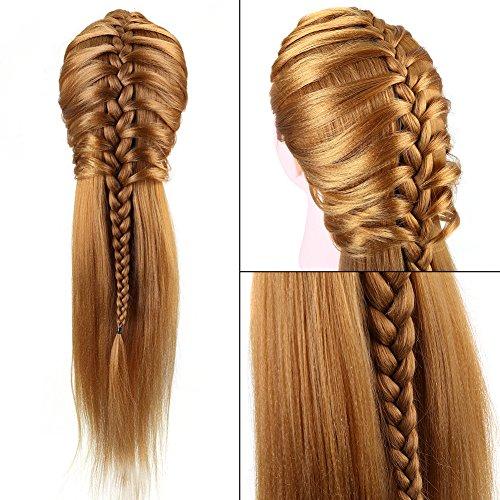 Cimenn Hair Practice Manikin Head, Makeup Mannequin Head Long Straight Hair Dresser & Practice Long Training Head Golden Synthetic Hair with 40% Real Hair Braiding Manikin Head Doll Cosmetology Head