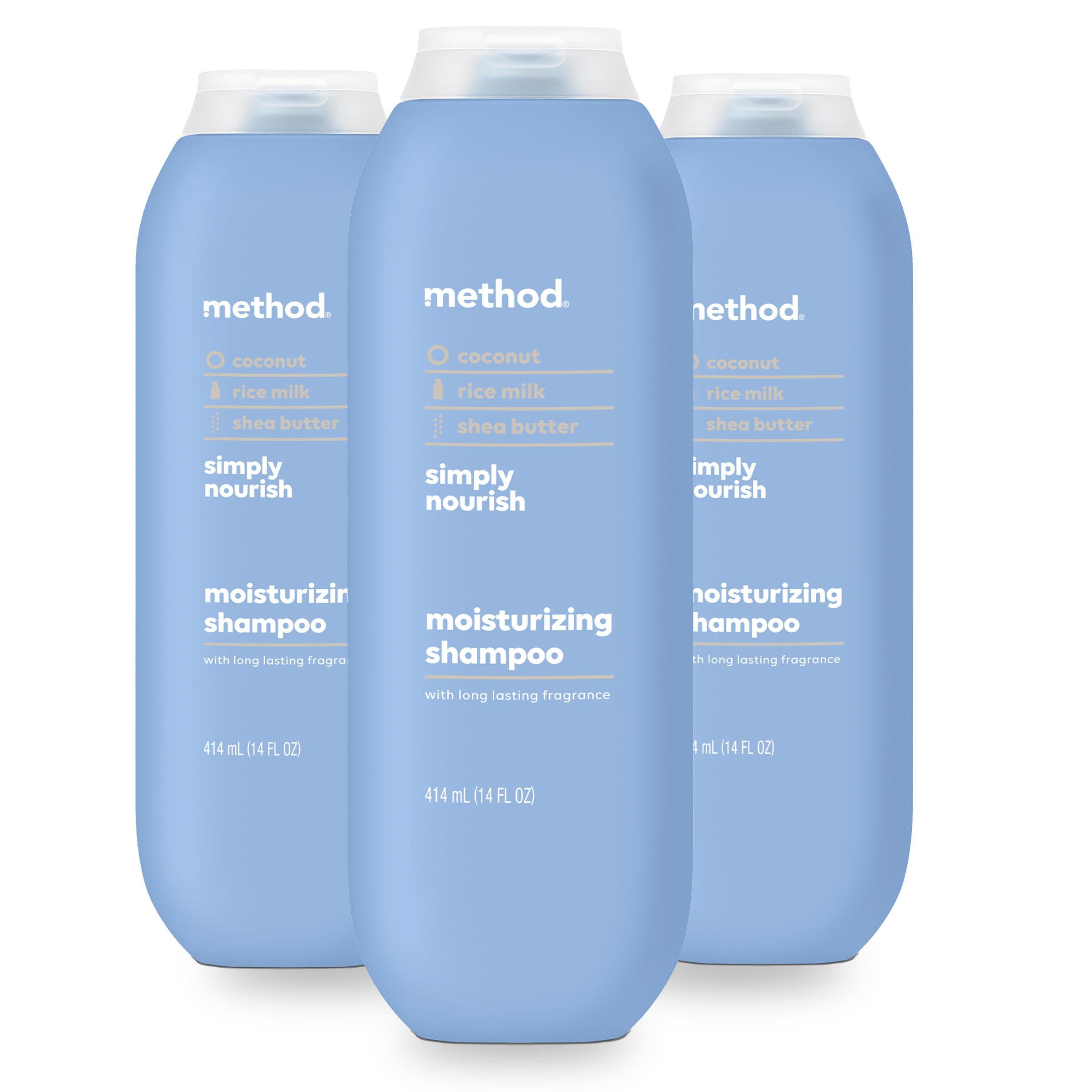 Method Method Moisturizing Shampoo, Simply Nourish with Shea Butter, Coconut, and Rice Milk Scent Notes, Paraben and Sulfate Free, 14 oz (Pack of 3)