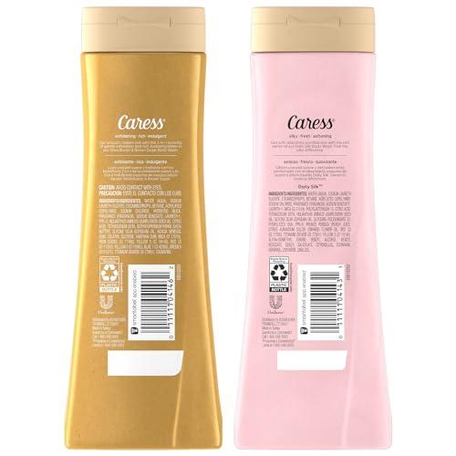 Caress Caress Body Wash Set, Shea Butter & Brown Sugar + Daily Silk White Peach & Orange Blossom Moisturizing Body Wash for Gorgeous, Radiant Skin, Body Soap Liquid Set, 20 Fl Oz (2 Piece Set)