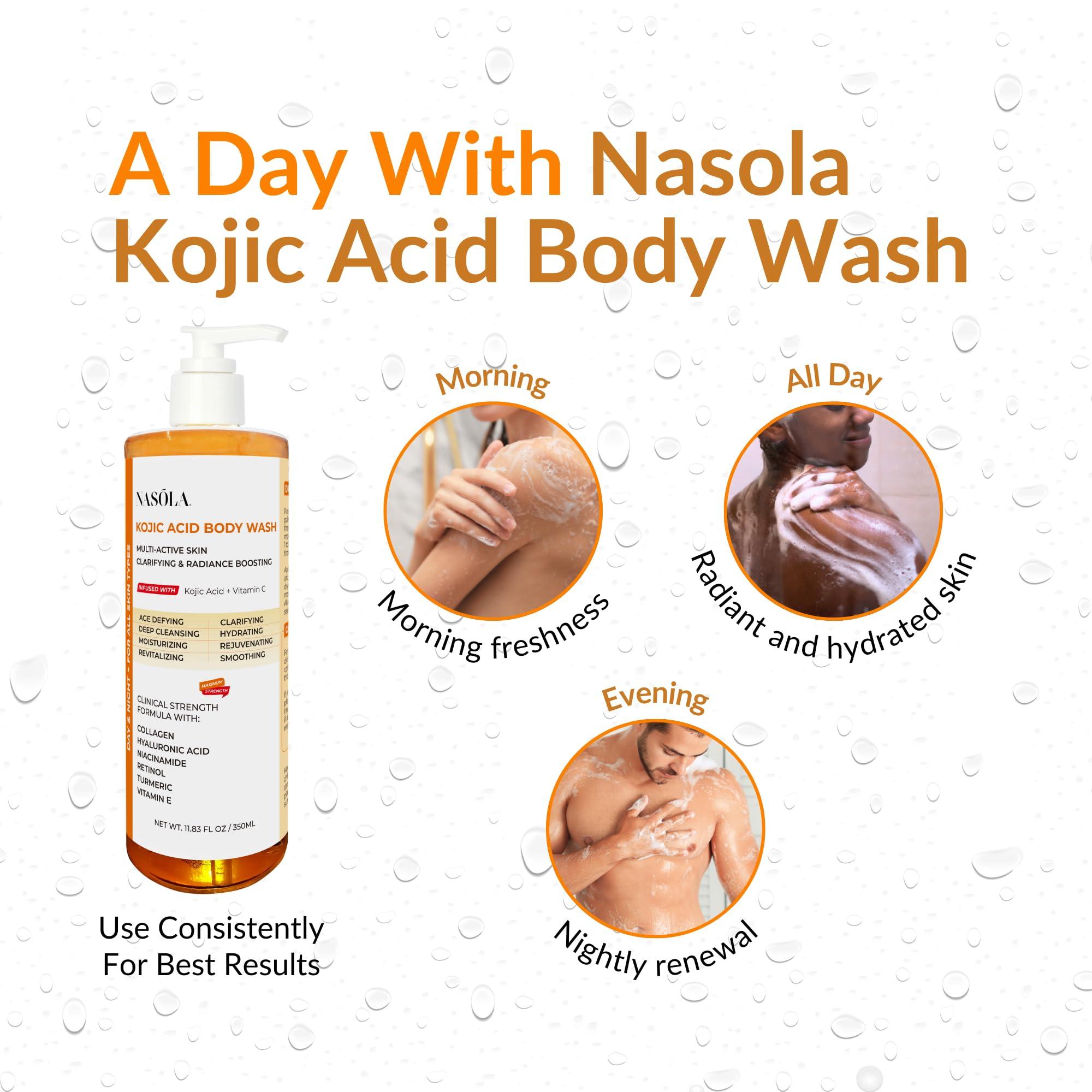 Nasola Nasola Kojic Acid Soap Body Wash + Turmeric Vitamin C Organic Natural Moisturizing Exfoliating Unscented Korean Cleansing Shower Gel for Women Men - 11.83 Fl Oz