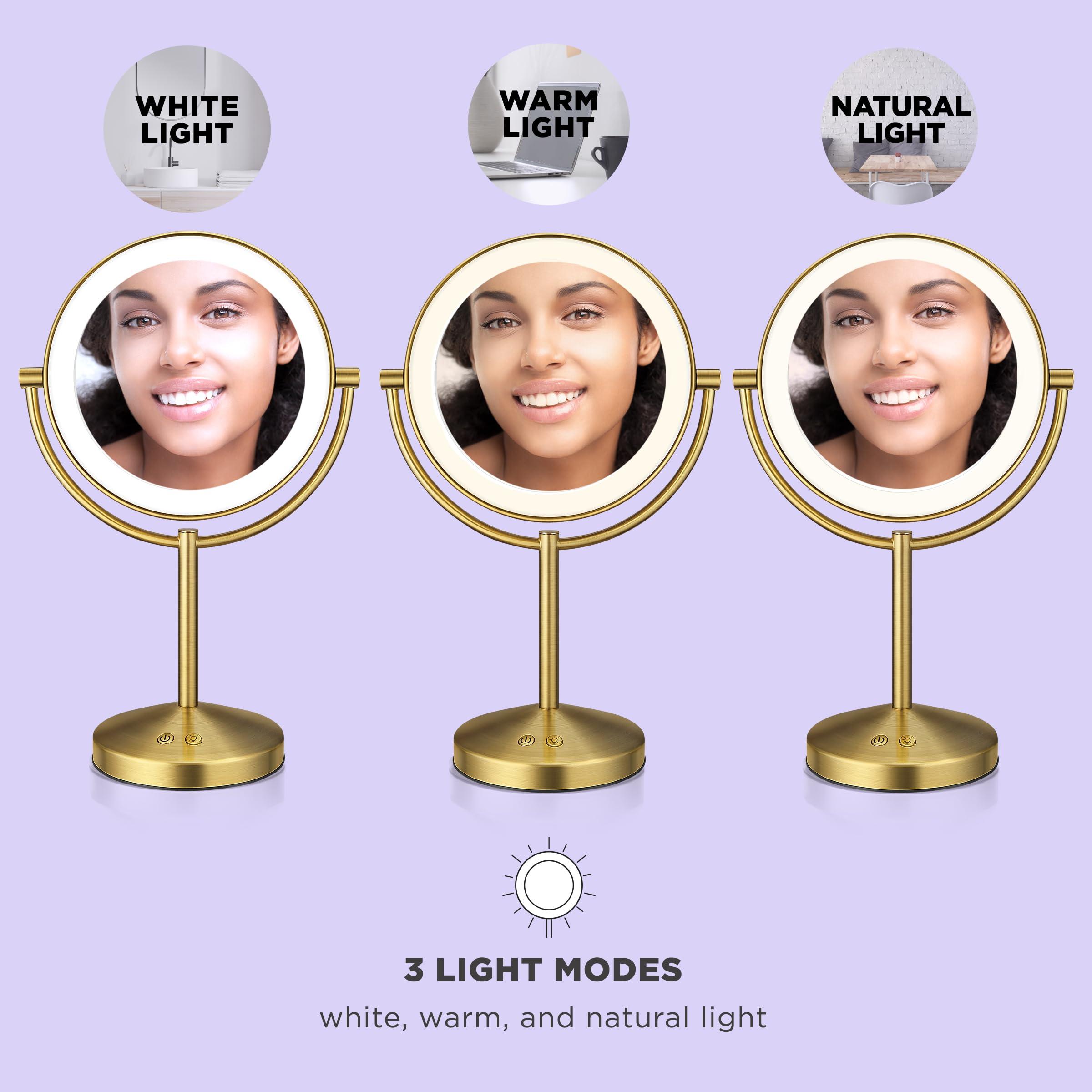 Conair Conair Lighted Makeup Mirror, LED Vanity Mirror, 1X/10x Magnifying Mirror, Corded in Brushed Brass Finish