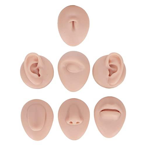 Naroote Ear Piercing Kit Nose Tongue Model, 3D Flexible Simulation Ear Model Body Piercing Practice Model Silicone Nose Safety Pierce Tool for Novice (Medium Skin Color)