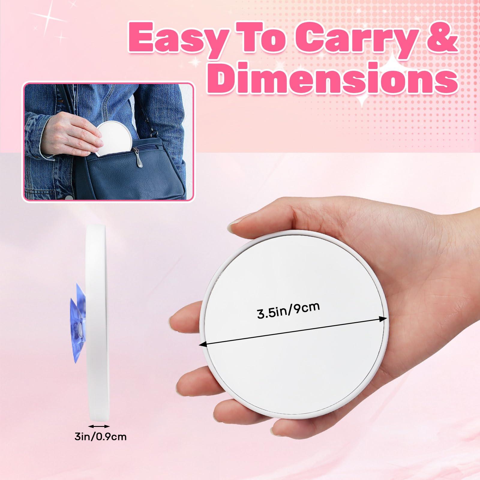 BELEFU BELEFU 2 Pcs 15X Travel Magnifying Mirror Suction Cup, 3.54 Inch Round Small Magnified Mirror Compact, Portable Face Makeup Mirror with Magnification for Pluck Eyebrows Shaving Bathroom