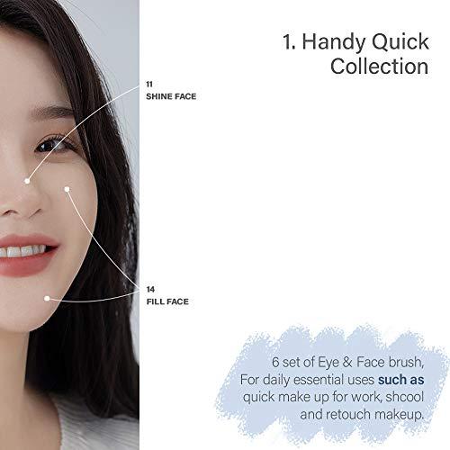 EQUMAL [EQUMAL] Makeup brush set 6pcs with Soft Synthetic hair, Comfortable handle, Eye shadows Face brush Kit, 01 HANDY QUICK COLLECTION (Premium Leather Pouch included)