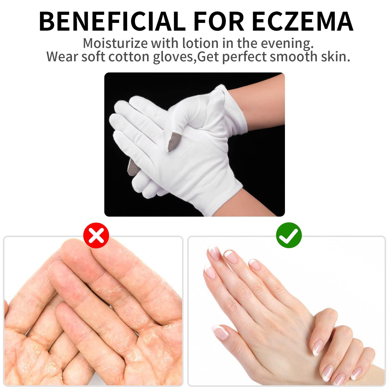 Sibba 4 Pairs Touch Screen Moisturizing Gloves White Cotton Moisturizing Gloves Overnight Bedtime Heal Eczema Sleeping Lotion Hand Spa Treatment Gloves Repair Rough Cracked Dry Chapped Hands Skin