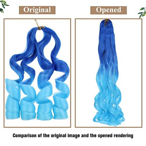COOKOO COOKOO Ombre Blue French Curls Brading Hair 22 Inch Bouncy Braiding Hair 9 Pack French Curls Box Braids with Bouncy Curls EZ Braids Synthetic Hair For Black WomenBlue/Light blue