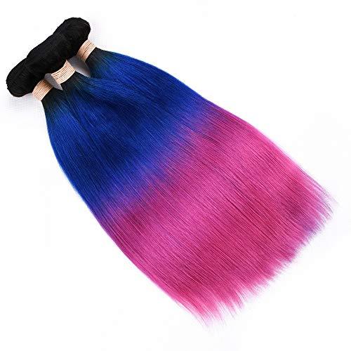 Tony beauty hair Tony Beauty Hair #1B/Blue/Pink Ombre Straight Human Hair 3 Bundles 300Gram Brazilian Human Hair Black Roots Blue to Pink 3 Tone Ombre Virgin Hair Weave Extensions Double Wefts (14 16 16)