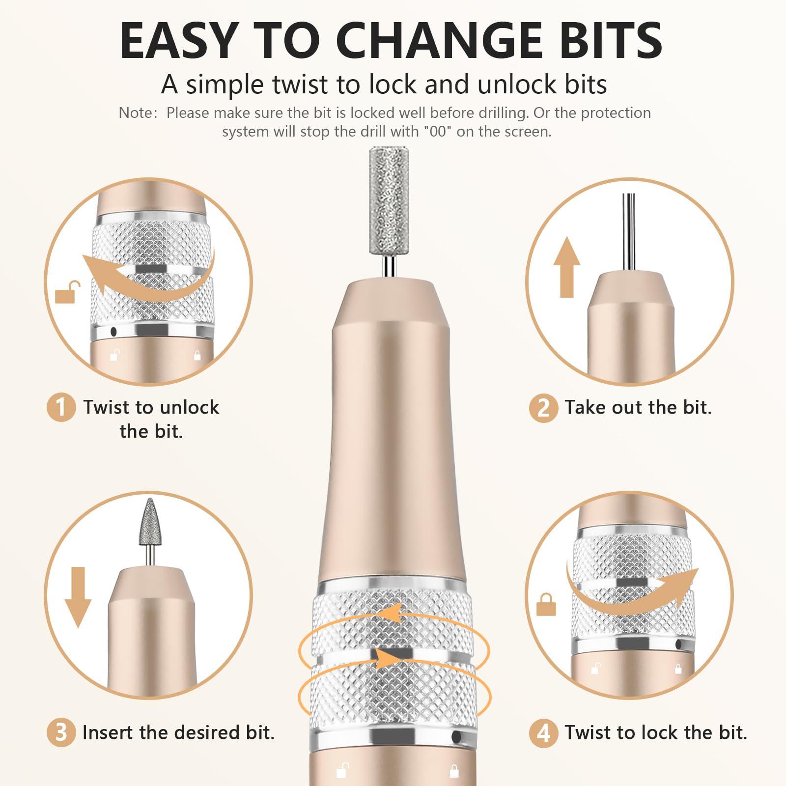 Kredioo Kredioo Electric Nail Drill 35000RPM Professional Manicure Machine Kit for Acrylic Nails Remove Gel Polish Thick Toe with 11 Bits Easy Build-in Bit Holder Twist Lock Changing Bit Valentine\'s Day Gift