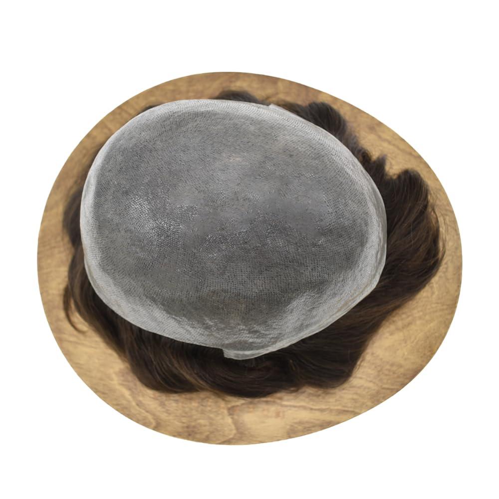 Generic Men\'s Hair Replacement System Human Hairpieces Toupee for Men 0.04-0.06MM Thin Skin PU V-Looped Mens Toupee Men hair Piecce #310 3# DARK BROWN WITH 10% SYNTHETIC GREY