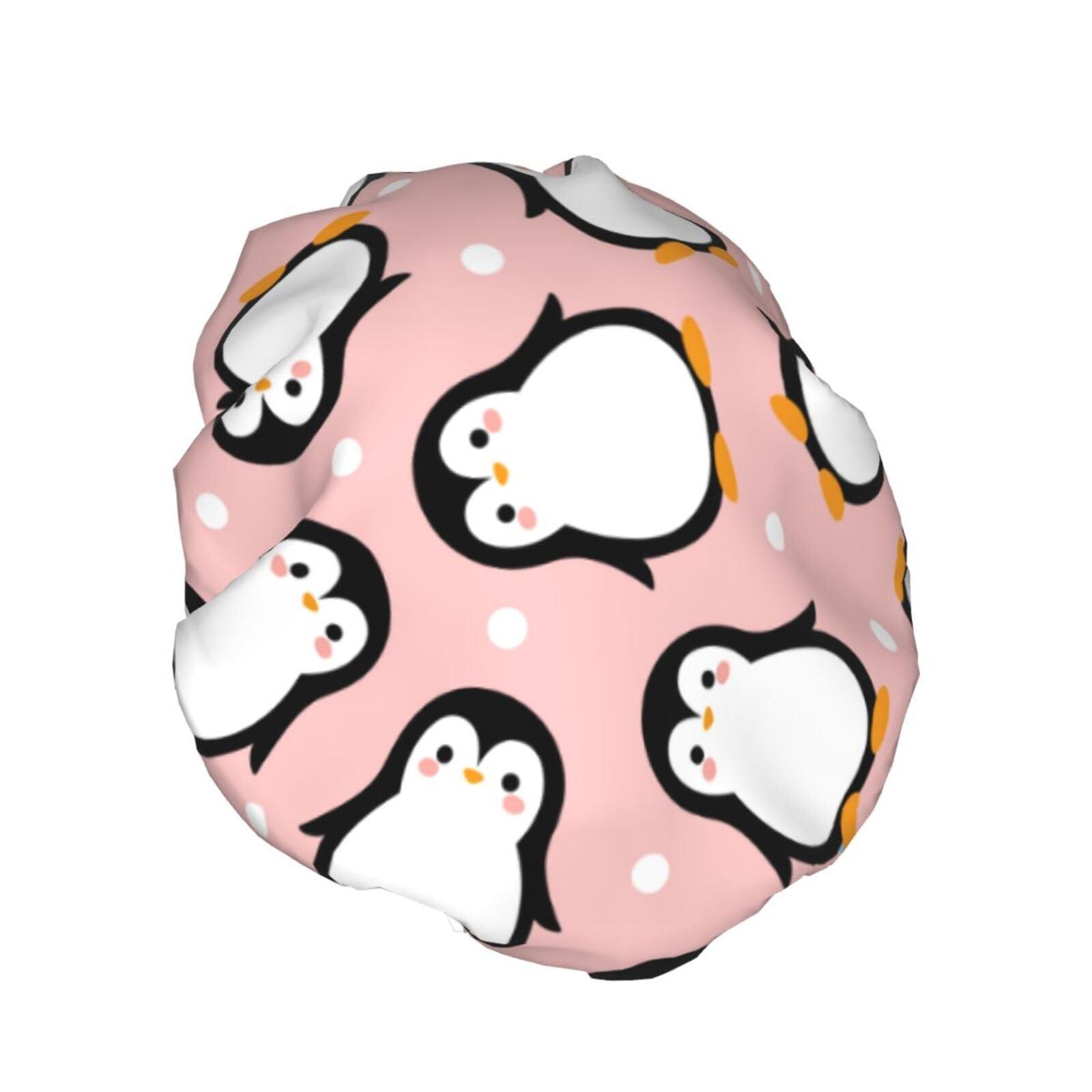 YIPOCH Cute Animal Penguin Large Shower Cap for Women Men Shower Caps for Women Reusable Waterproof Hair Cap Double Layers Showercap With PEVA Lined & Elastic Band Fashion Shower Bonnet