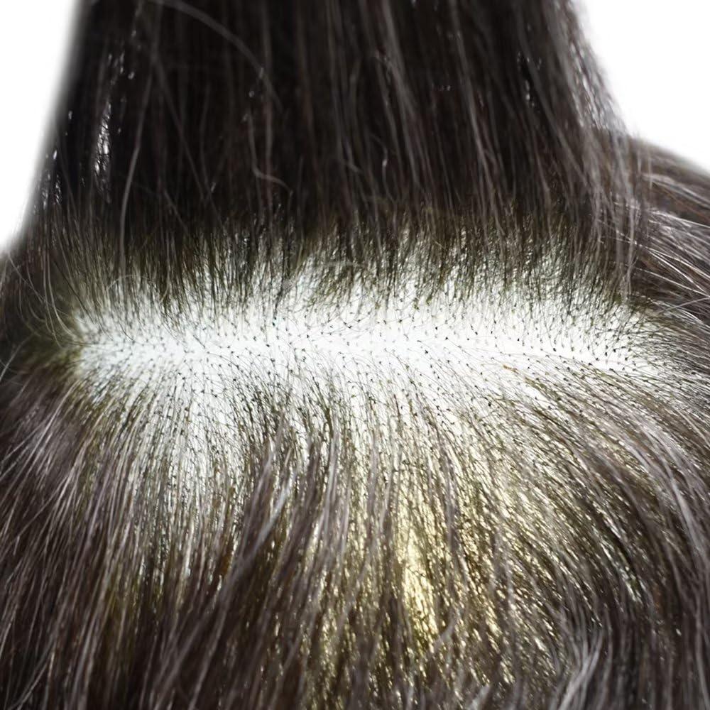 SINGA HAIR Mens Toupee Wigs Hair System for Men Human Hair Piece Replacement Natural Hairline Toupee for Men French Lace Front Mens Hair Unit 7\'\'X9\'\' #1B50 Off Black+50% Gray 80% Light Density