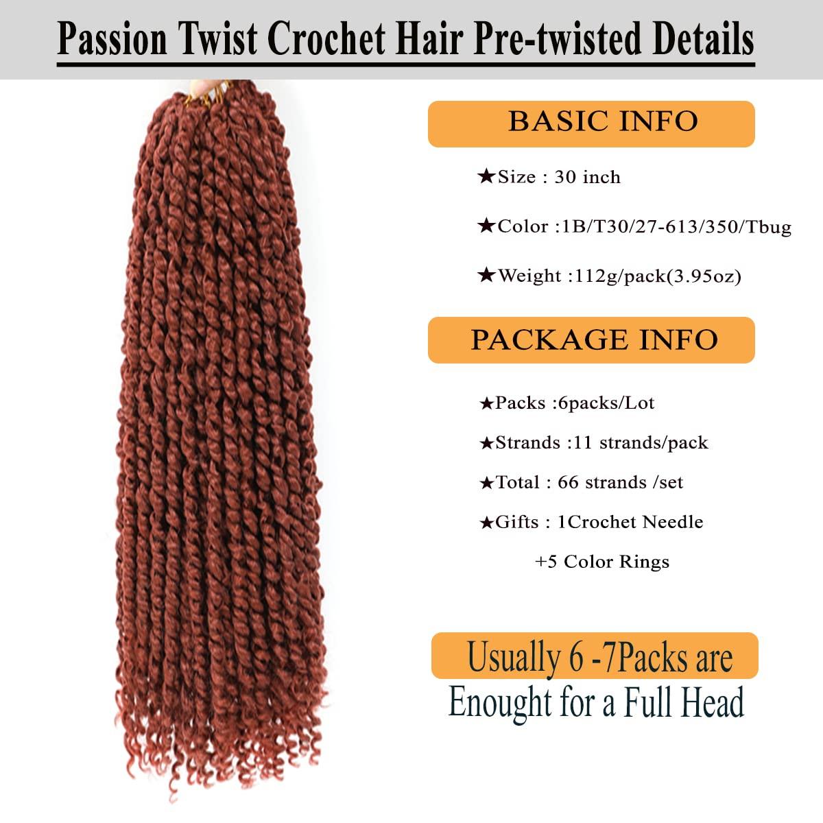 Flagship Passion Twist Hair 30 Inch Ginger Color Long Pre-twisted Passion Twists Crochet Hair Copper Red Pre-looped Curly Crochet Hair for Black Women (6Packs,350)