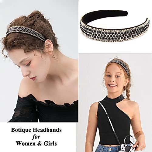 Wecoe Wecoe Black Headband Rhinestone Headband Women Fashion Crystal Bling Diamond Headband Glitter Sparkly Headband Hair Accessories Holiday Halloween Christmas Gifts For Women Ladies (Silver & Black)