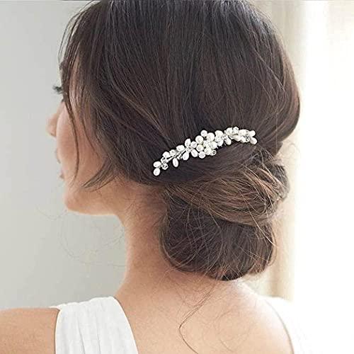 EVILD Evild Bridal Pearl Hair Comb Silver Rhinestone Bride Headdress Wedding Hair Clips Headpieces Pearls Bride Hair Accessories for Bride and Bridesmaids