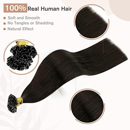 Fshine Fshine Keratin Tip Hair Extensions Human Hair Brown Fusion Hair Extensions 50g U Tip Hair Extensions Human Hair Pre Bonded Kertatin Hair Extensions Dark Brown 22 Inch Keratin Bondings Remy Hair