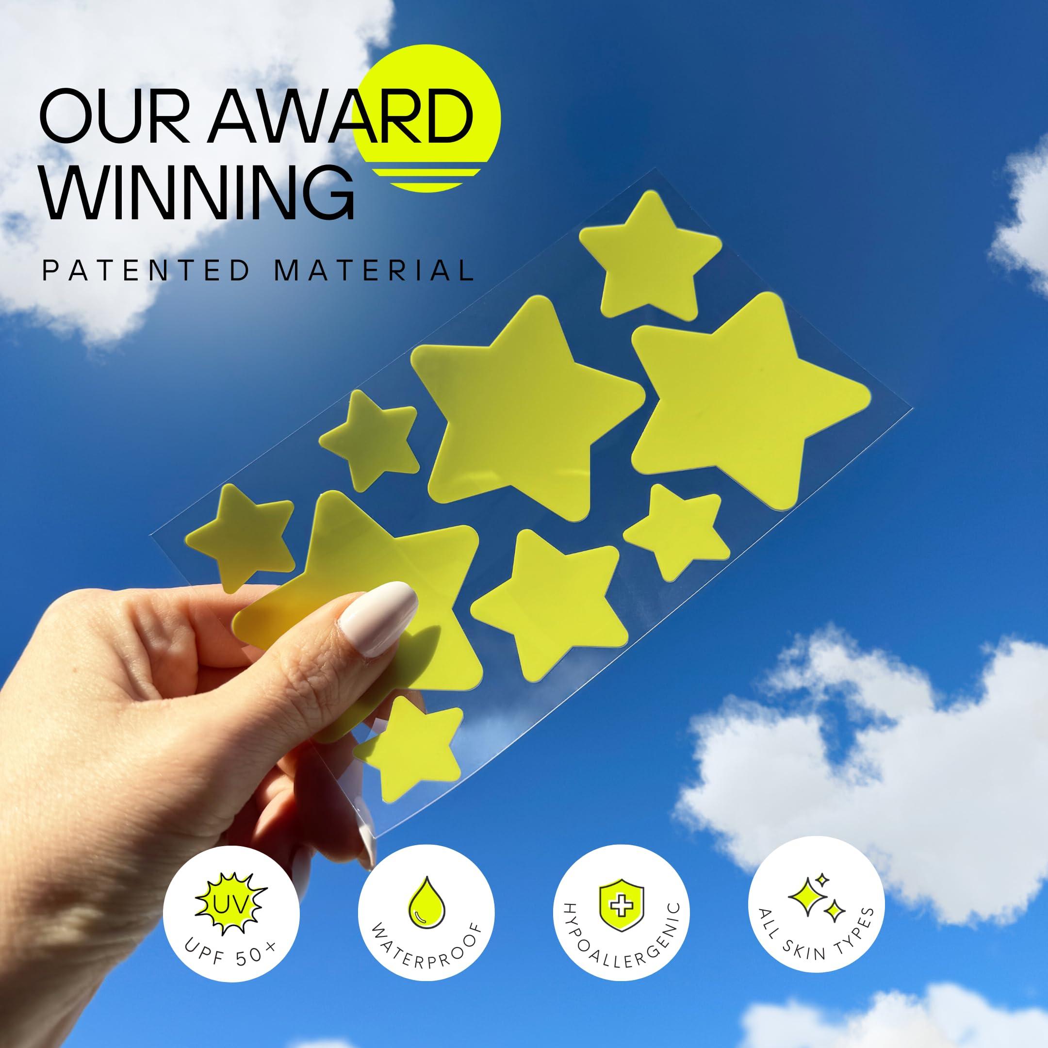 Sun Patch Sun Patch, Hypoallergenic Sun-Screen Star Shaped Patches, 100% Silicone UPF-50 UV Protection, Reusable, 1 Pack/10 Stars, Yellow