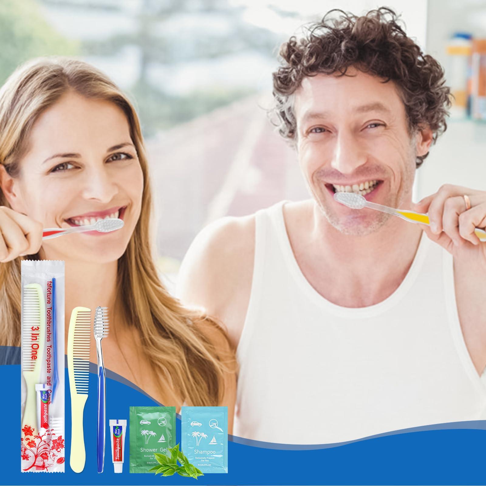 fafortune Bulk Hygiene Kits for Homeless,Disposable Toothbrushes with Toothpaste and Comb for Homeless Individually WrappedBasic Toiletry Kits Travel Size Shampoo And Body Wash For Hotel,Air Bnb Charity(40)