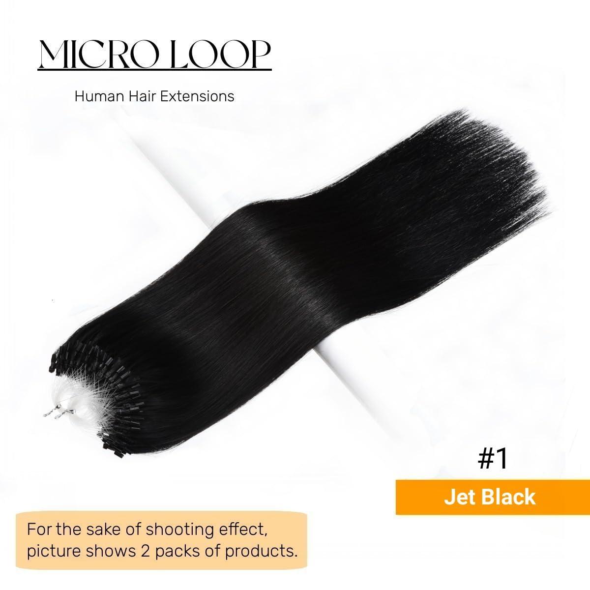 Jinyisong Micro Link Hair Extensions Human Hair 18 Inch Bead In Hair Extensions Micro Loop Human Hair Extension 0.5g/s 50g Invisible Beaded Hair Extensions #1 Jet Black