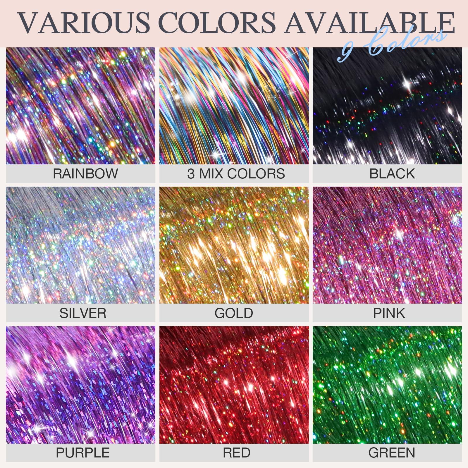 DOORES DOORES Hair Tinsel Kit 6 Pcs Tinsel Hair Extensions, 24 Inch Fairy Hair Accessories Dazzle Hair Sparkle Strands Shiny Glitter Hair Extensions Pink Hair Clip ins Hair Tinsel Kit for Girls (Pink)