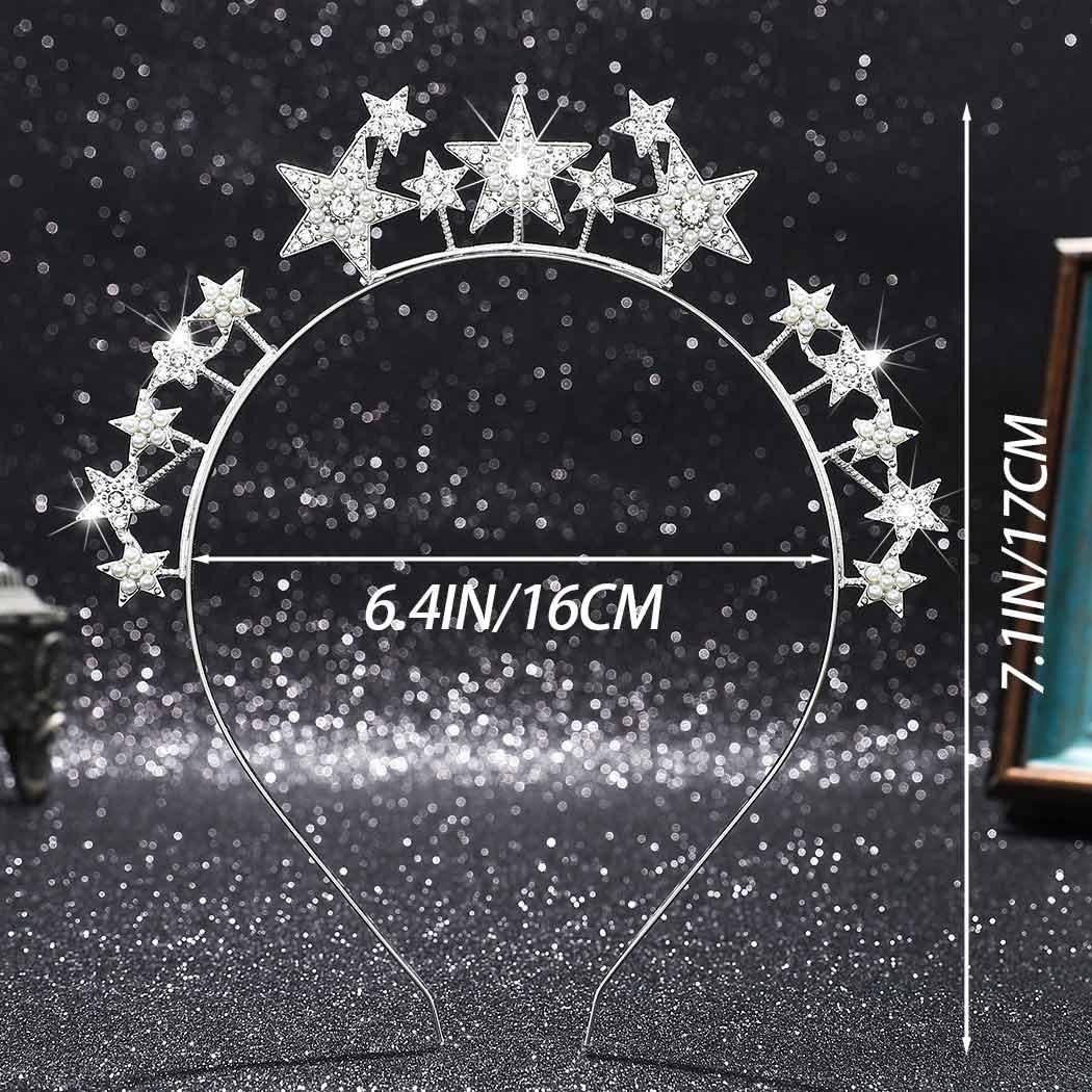 CAKURE CAKURE Star Halo Crown Headband Silver Rhinestone Celestial Wedding Tiaras Crystal Mary Headpiece Party Wedding Hair Accessories for Women and Girls