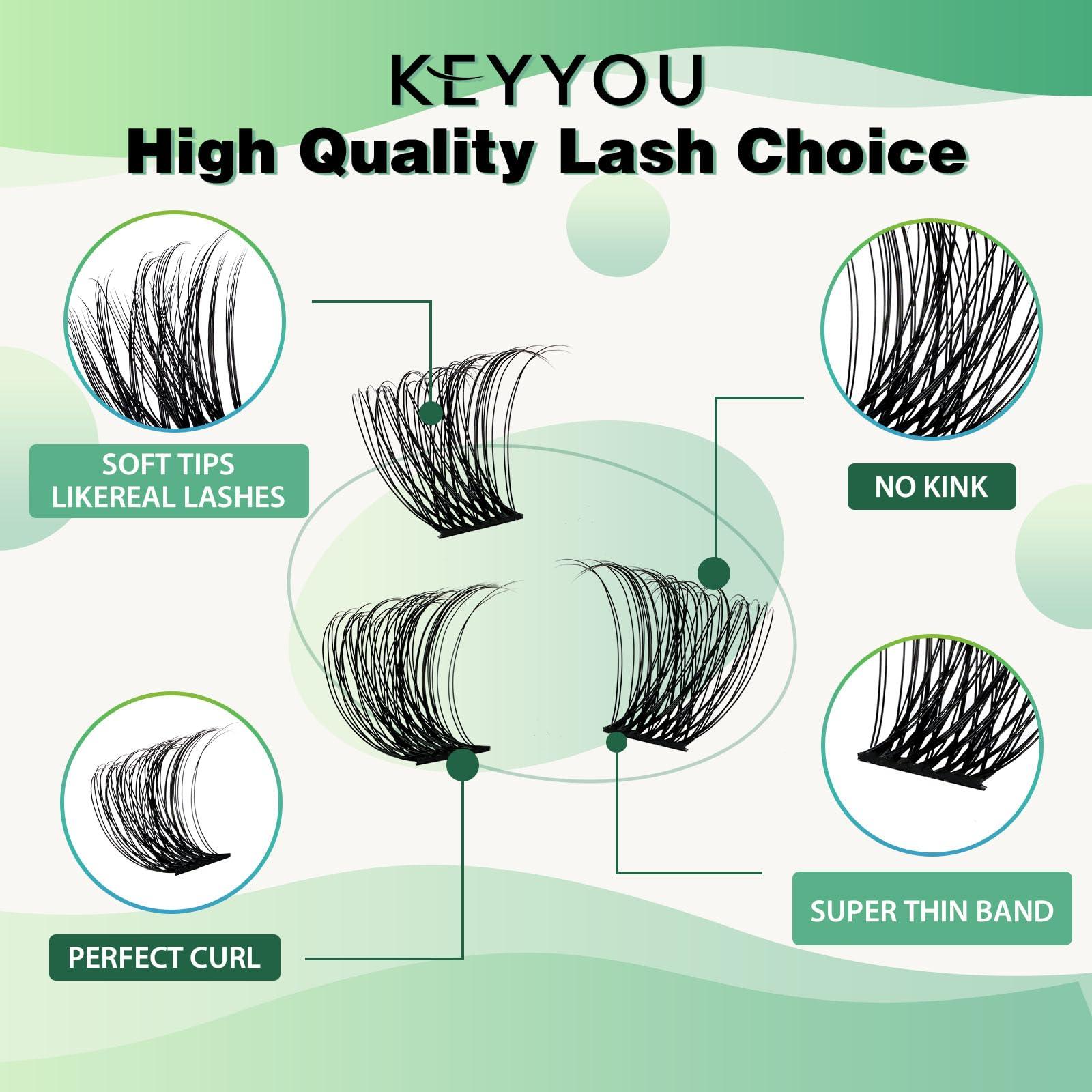 KEYYOU Lash Clusters 96pcs Individual Lashes Y11 D Curl 14mm Cluster Lashes KEYYOU Volume Wispy Lash Extension Soft&Comfortable Easy DIY at Home(Y11 D-14mm)