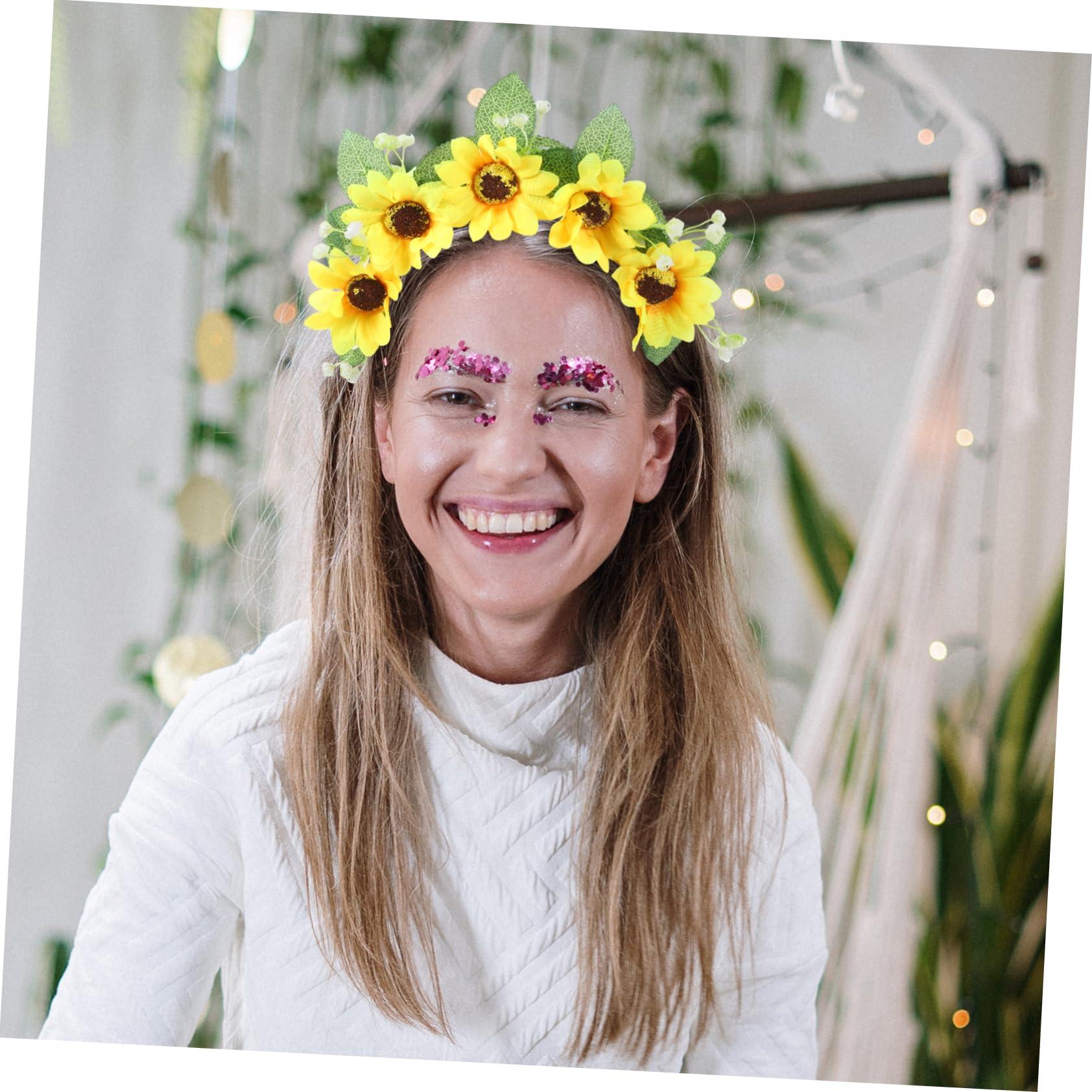 HAKIDZEL HAKIDZEL Garland Headband Boho Decor Flower Headbands 70s Headband Sunflower Hair Accessories Flower Head Bands for Women Flower Headband for Women Bohemian Headband Crown Fabric Miss Daisy