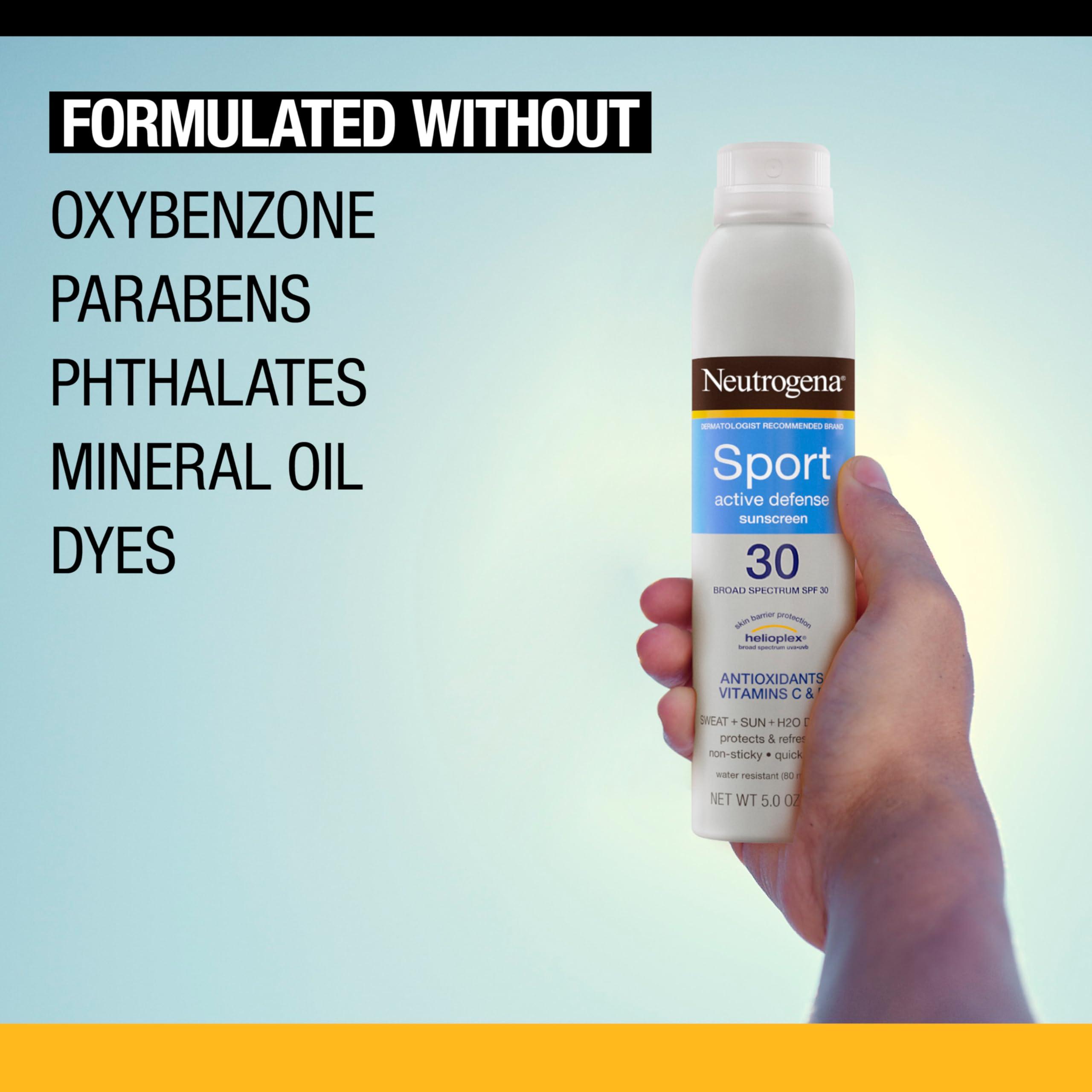 Neutrogena Neutrogena Sport Active Defense SPF 30 Sunscreen Spray, Sweat & Water Resistant Spray Sunscreen with Broad Spectrum UVA/UVB Sun Protection for Sunburn Prevention, Oxybenzone-Free, 5.0 oz
