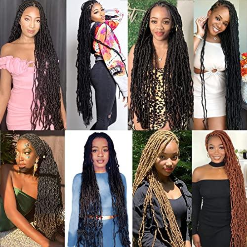 Nescorner Soft New Faux Locs Super Long Goddess Crochet Hair Pre Looped Natural Braid Curly Wave Braiding Hair36inch #1b 6packs)