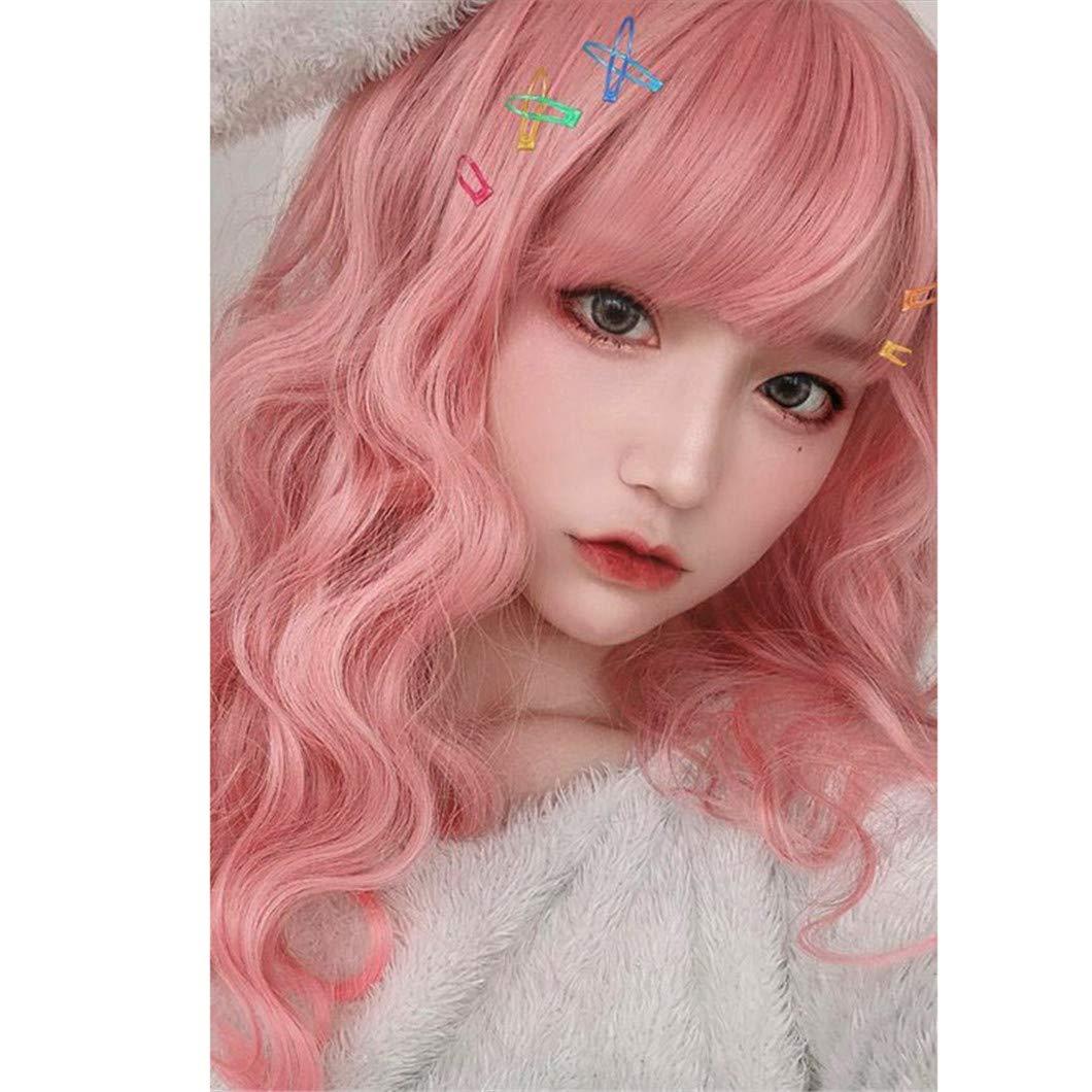 SSJFZM Short Water Wave Wigs Synthetic Bob Wig Hair With Neat Bang Bulk Hair For Black Women Pink Brown Blue Purple For Choose Brown-black 14inches