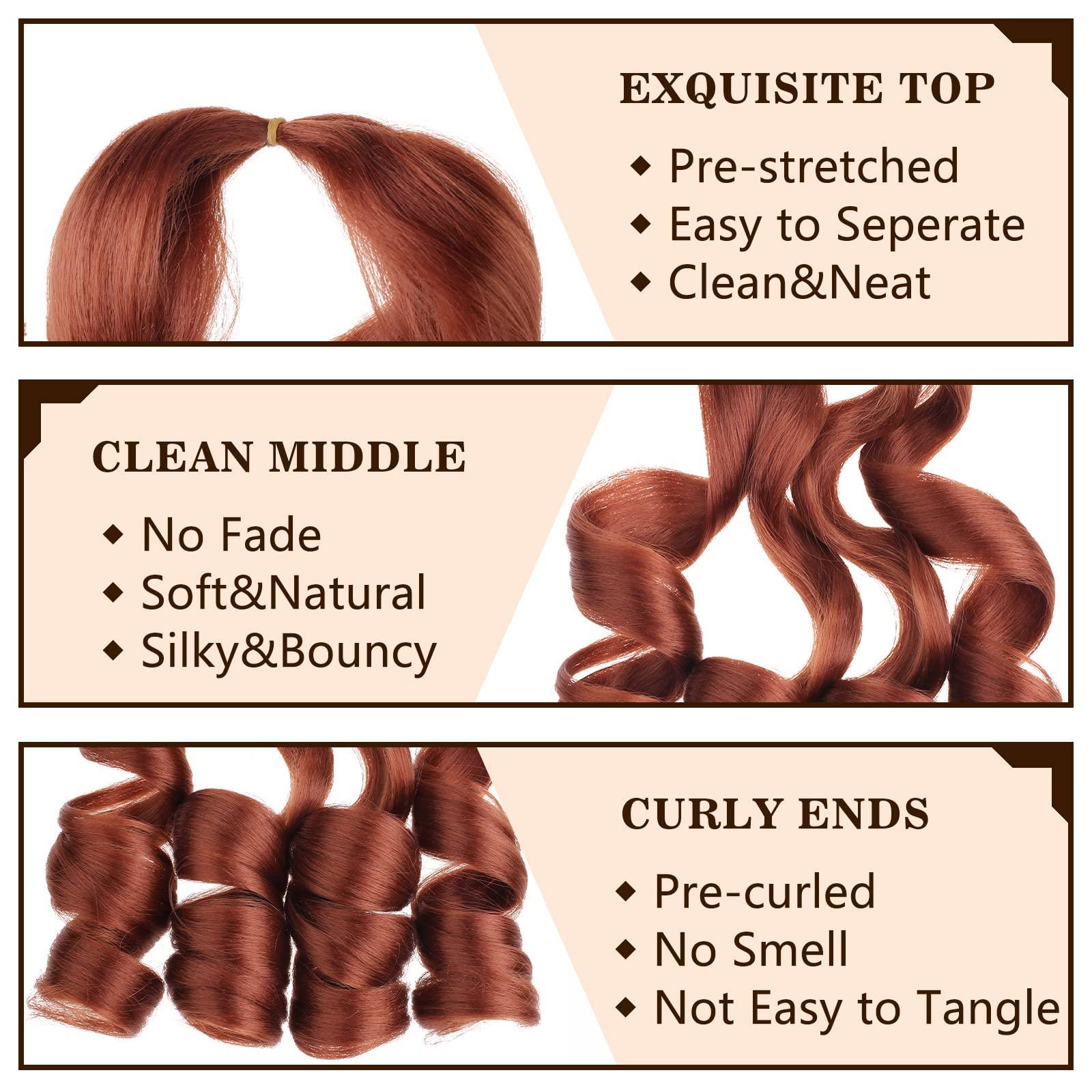 COOKOO COOKOO 9 Pack Copper Red Pre Stretched Spanish Curly Braiding Hair 18 Inch Pre-curled Loose Wave Crochet Braids Hair French Curls Crochet Braid Hair Extention for Goddess Nu Locs 350#