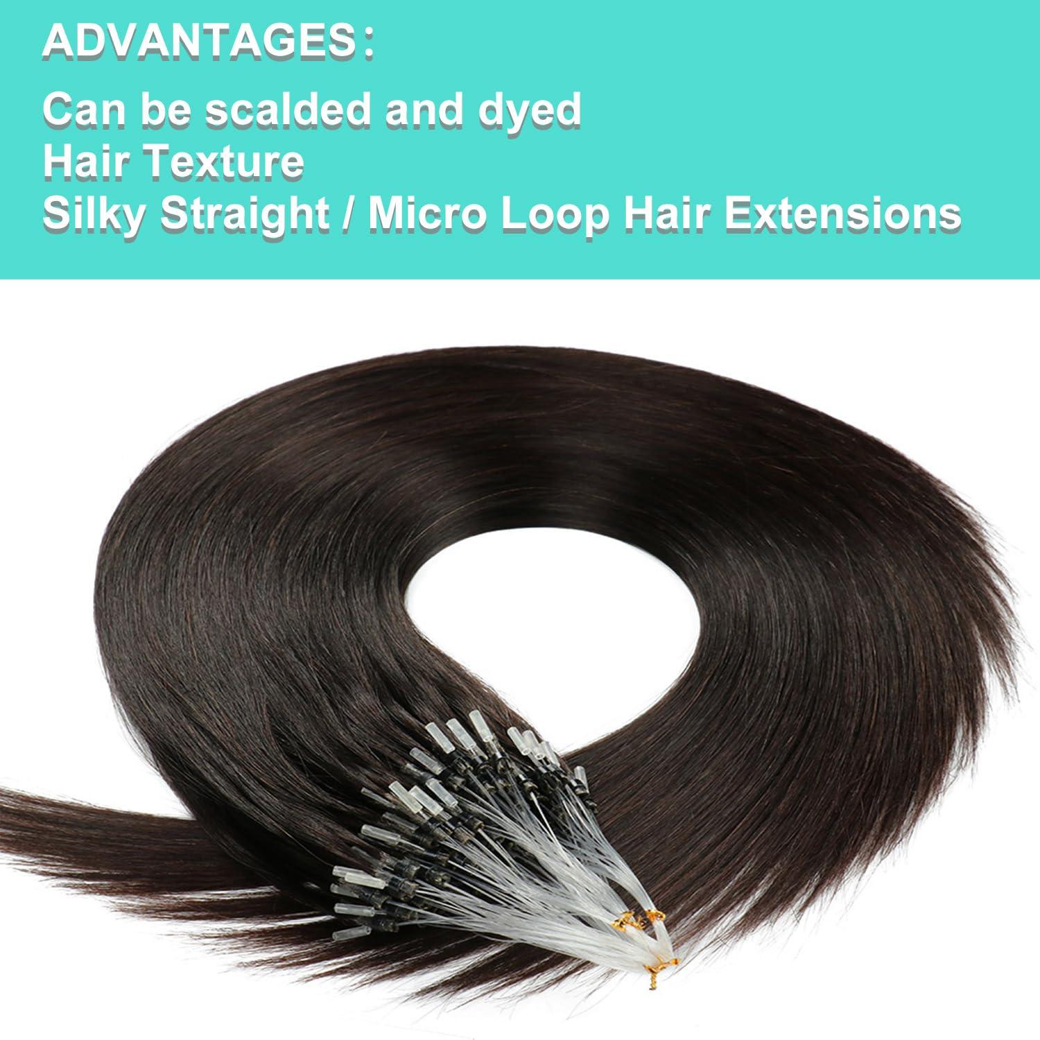 LEJDI Micro Loop Human Hair Extensions, 100 Strands 50g Fish Line Link Hairpiece Straight, Cold Fusion Microlink Hair Extensions
