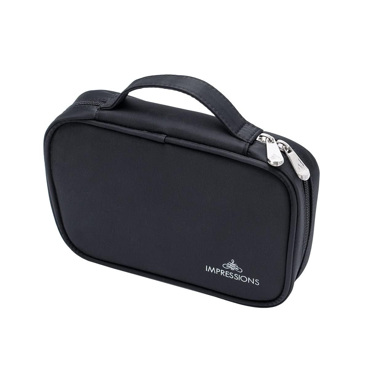 IMPRESSIONS VANITY  COMPANY Impressions Vanity IBIZA Slim Brush Holder Case with 4 Sections, Zippered Cosmetics Bag Organizer for Traveling, Makeup Travel Case for Brushes, Lipgloss, Eyeliner, Mascara (Black)