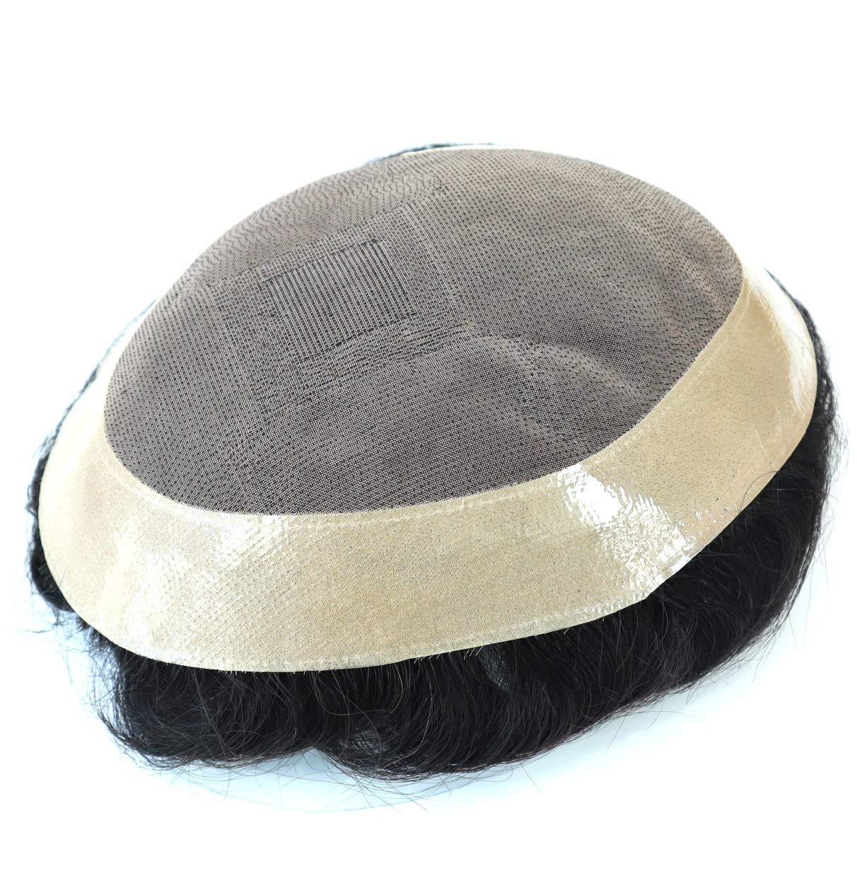 Hair Nature Mens Toupee, Mens Human Hair, Human Hair Replacement System, Fine Mono Hair System for Men Hair Piece 5x8#1B