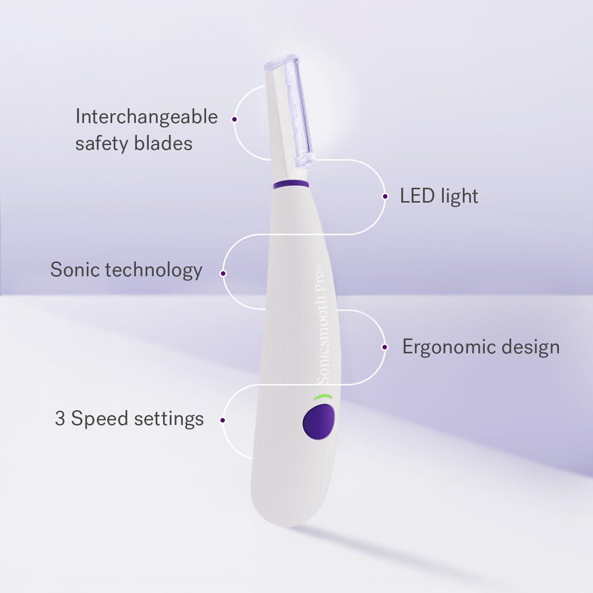 MICHAEL TODD Michael Todd Beauty - Sonicsmooth Pro+ Dermaplaning System with LED Light - 2 in 1 Women\'s Face Exfoliation & Peach Fuzz Hair Remover - 16 Dermaplaning Blades & 2 Microsmooth Microdermabrasion Tips