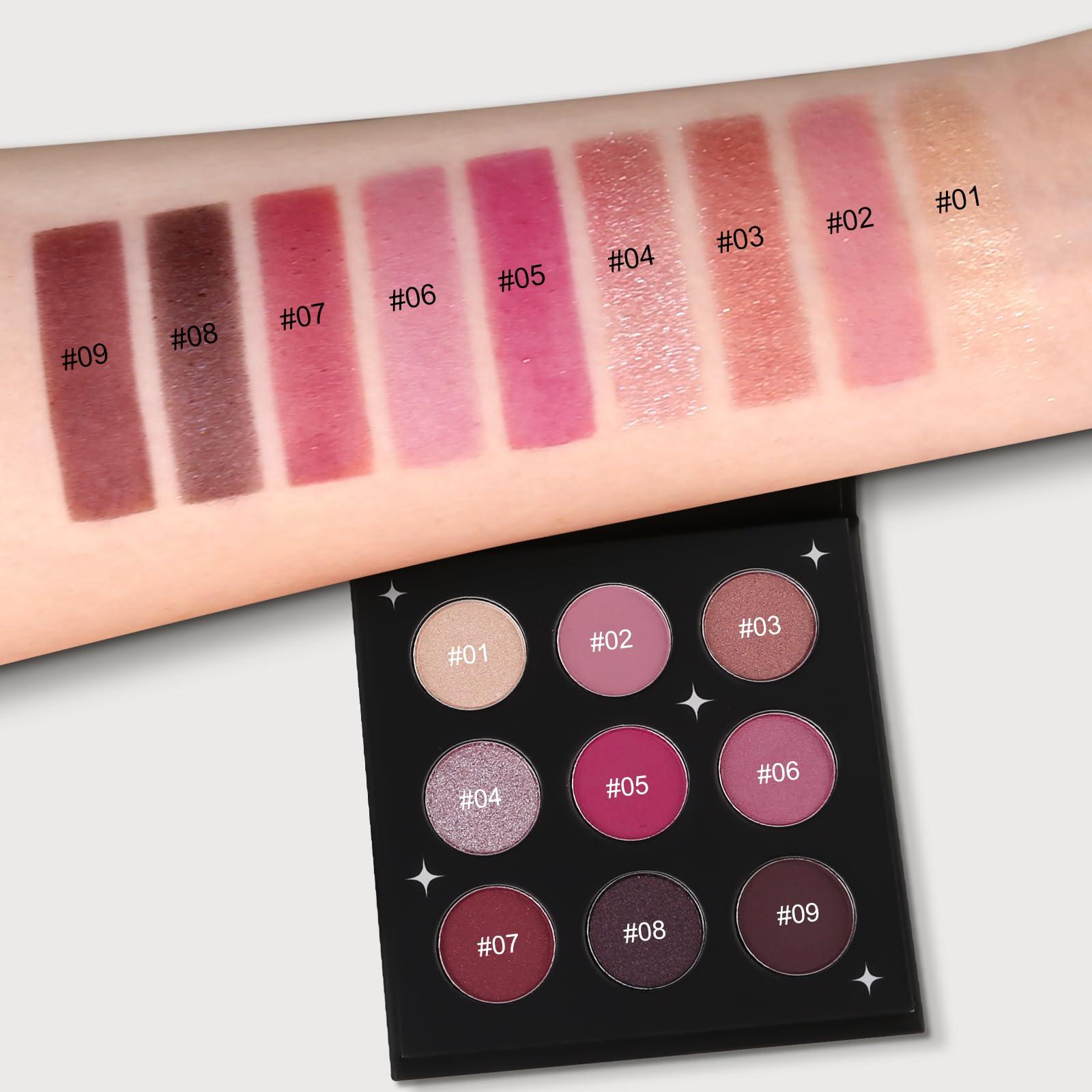 Arousar Arousar Eyeshadow Palette, Matte Shimmer Glitter Pink Eye Makeup Palette, Highly Bold Pigmented Pressed Powder Palette, Natural Velvet texture Fading Rose