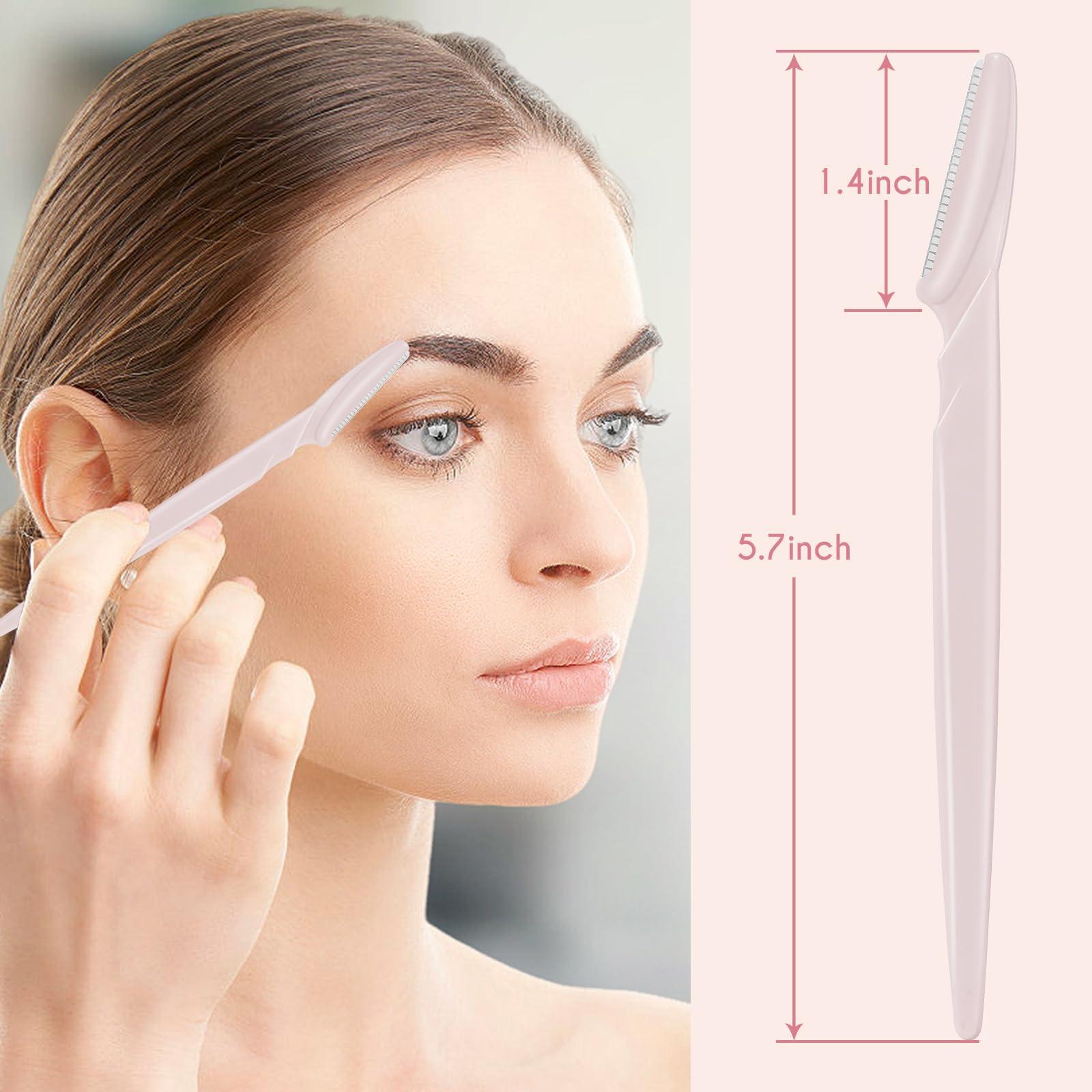 JHZMCRX 6 Pcs Light Pink Eyebrow Razor, Face Razors Multipurpose, Facial Razors for Women Men, Eyebrow Trimmers Shaver with Safety Cover, Dermaplaning Tools for Face Body Use, Facial Hair Removal Tools