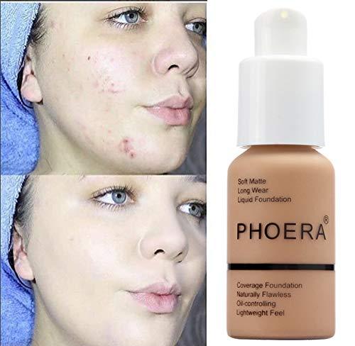 Yaper PHOERA Flawless Matte Liquid Foundation, Long Wear Oil Control Full Coverage Face Makeup Soft Liquid Foundation .(106#Warm Sun)