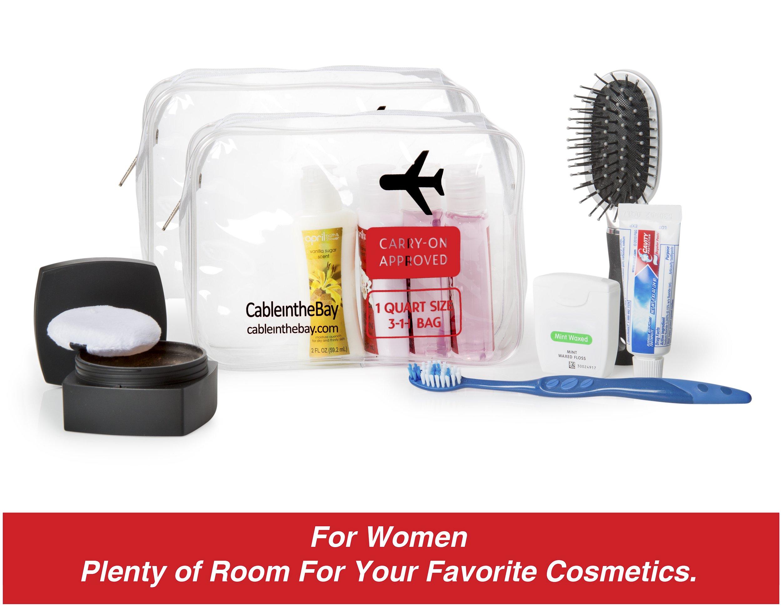 Cableinthebay Cableinthebay TSA Approved Clear Travel Toiletry Bag-Quart Sized with Zipper-Airport Airline Compliant Bag/Bottles-Men\'s/Women\'s 3-1-1 Kit+Travel (3 PACK)