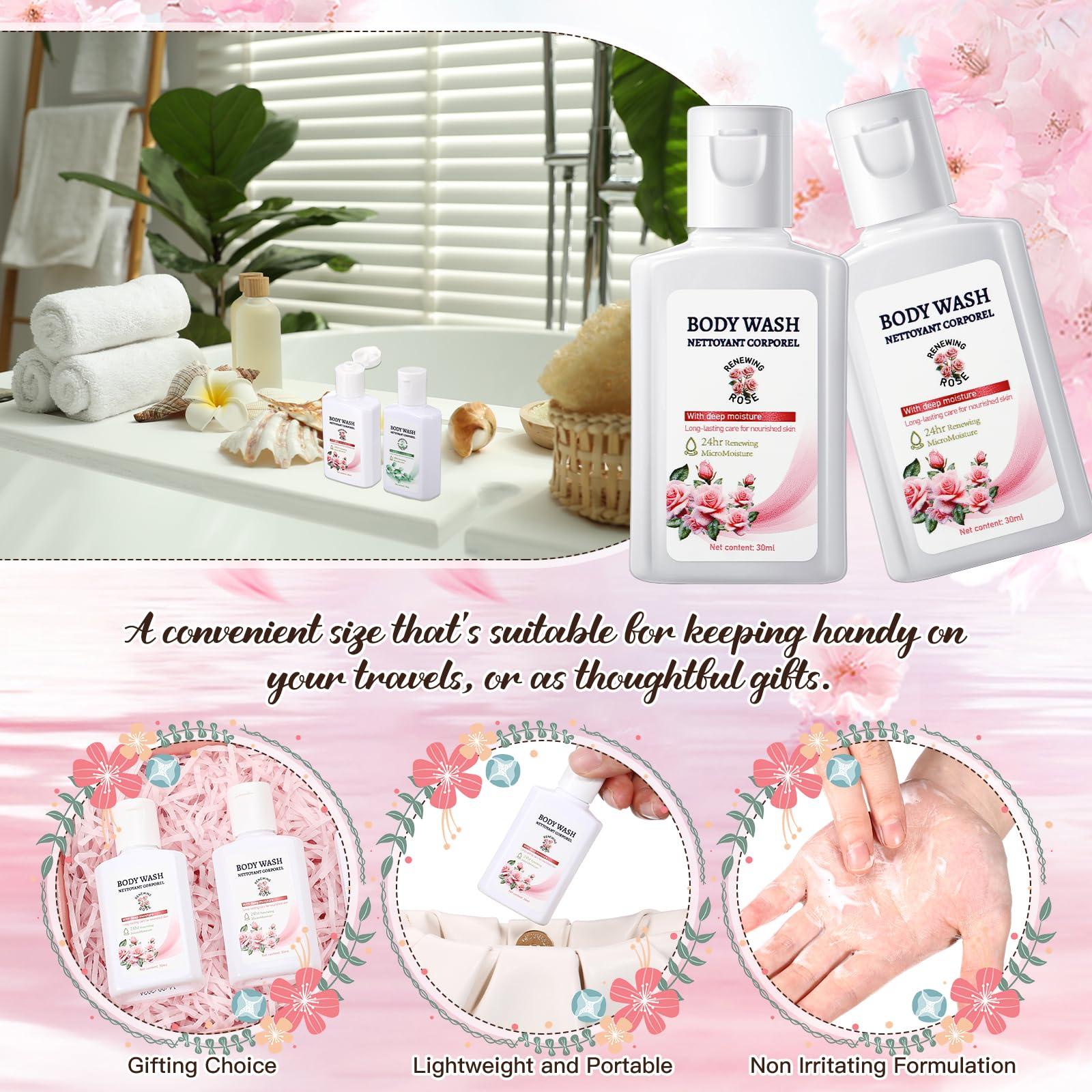 Swiffen Swiffen 12 Pack Travel Size Body Wash Bulk 1 oz Mini Moisturizing Body Wash for Women Men Coworker Birthday Christmas Mothers Day Teacher Nurse Gift (Rose)